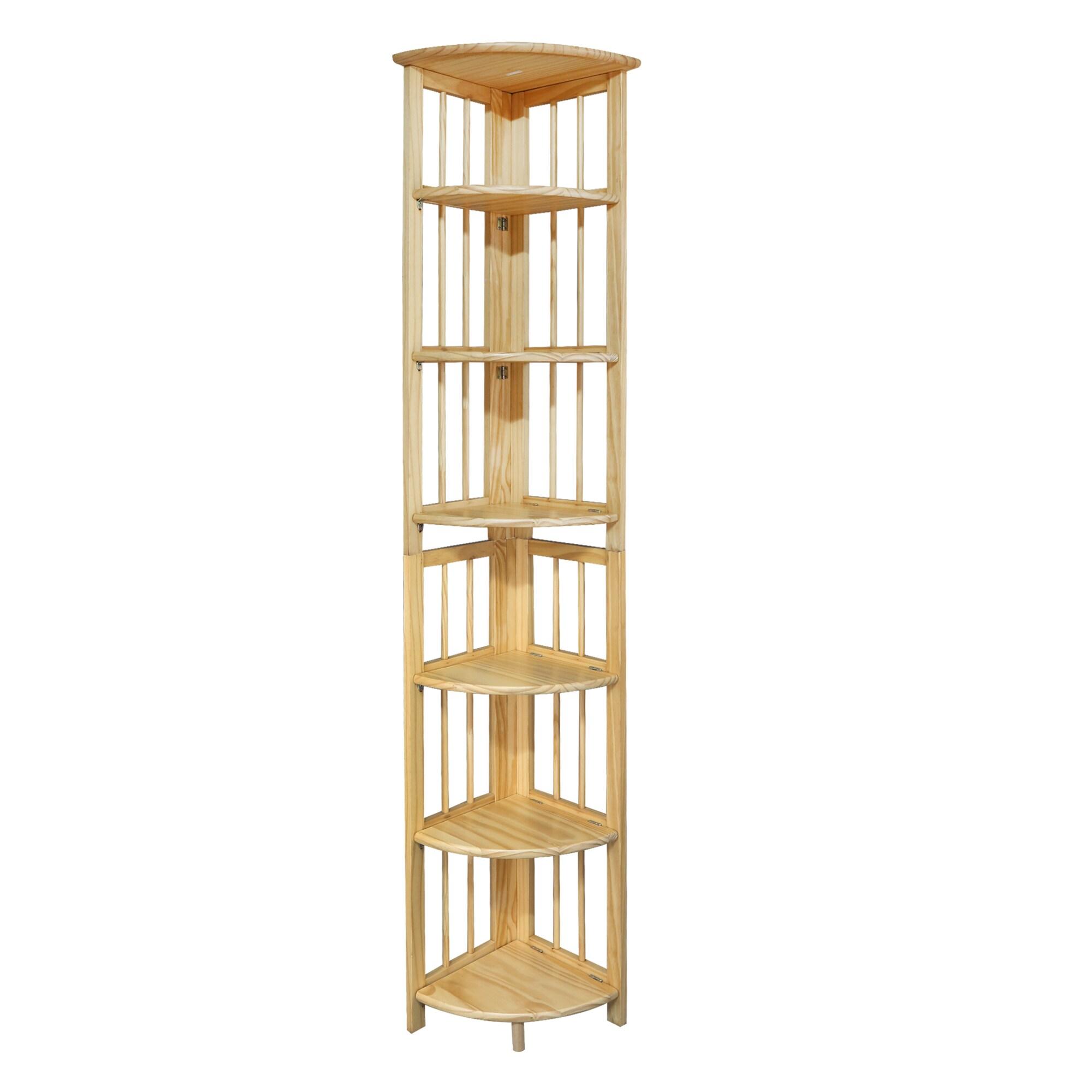 Casual Home 4-Shelf Corner Folding Bookcase-Color:Natural