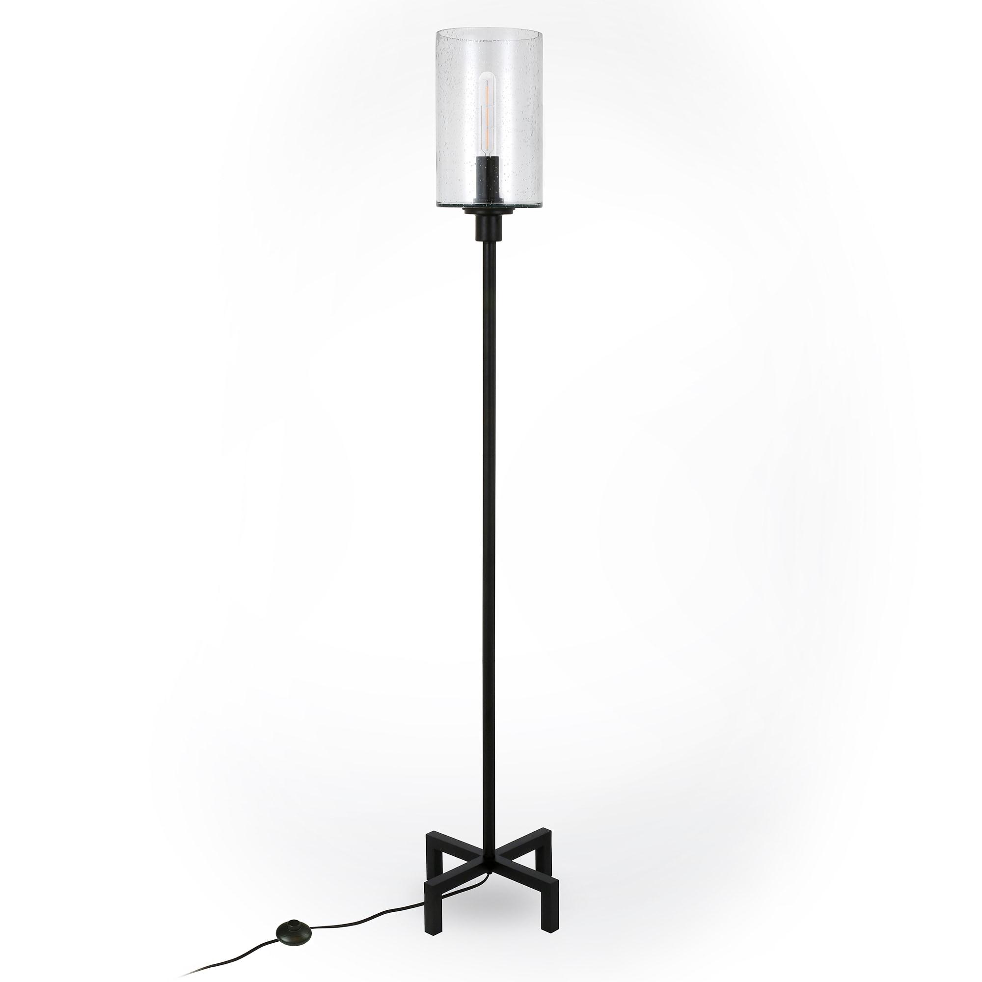 Evelyn&Zoe Industrial Metal Floor Lamp with Seeded Glass Shade