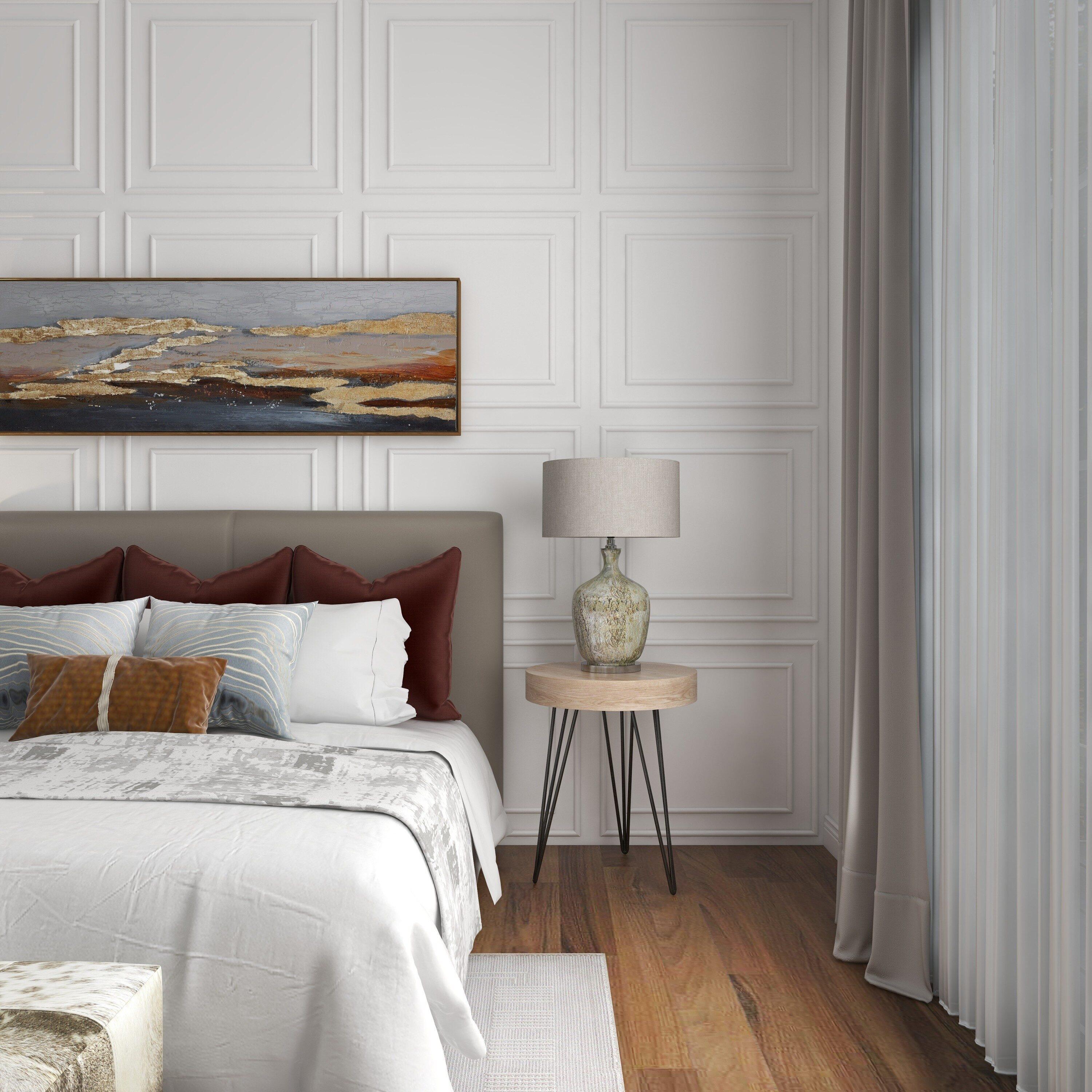 Union Rustic Villalpando Wooden Side End Brown Accent Table with Black Metal Hairpin Legs