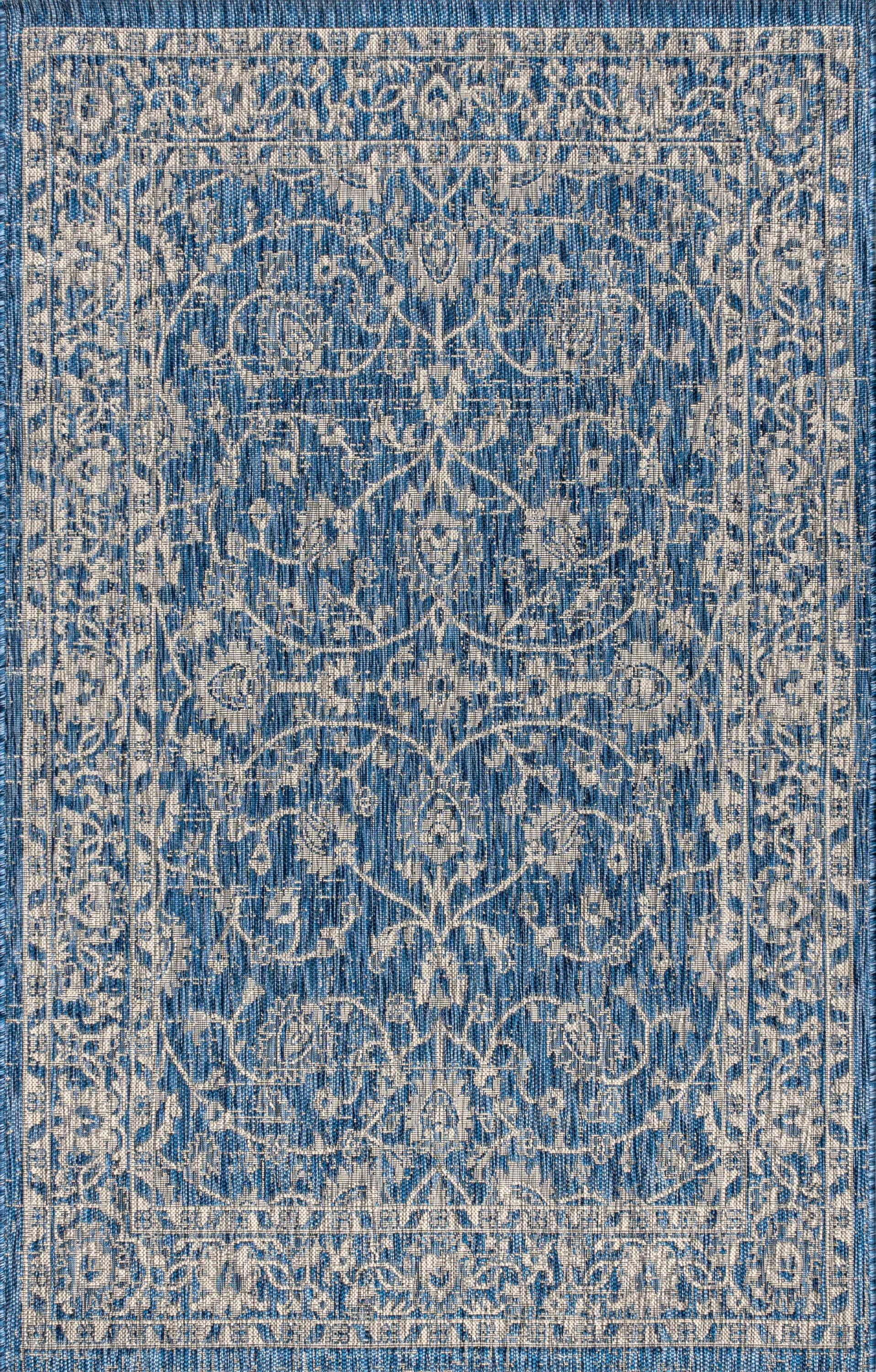 3'x5' Palazzo Vine and Border Textured Weave Indoor/Outdoor Area Rug, Navy/Gray - JONATHAN Y