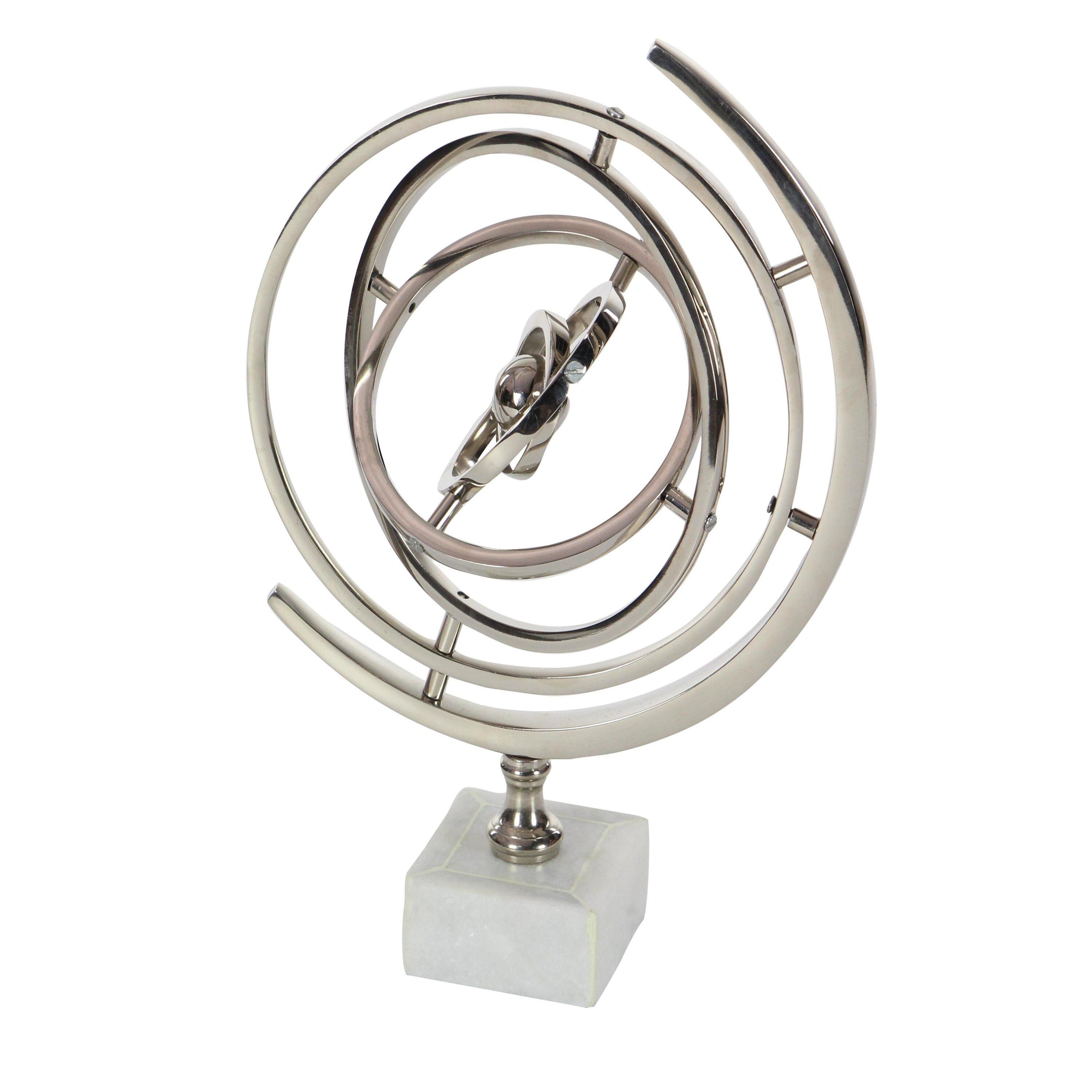 DecMode 10" Silver Armillary Globe with Marble Base