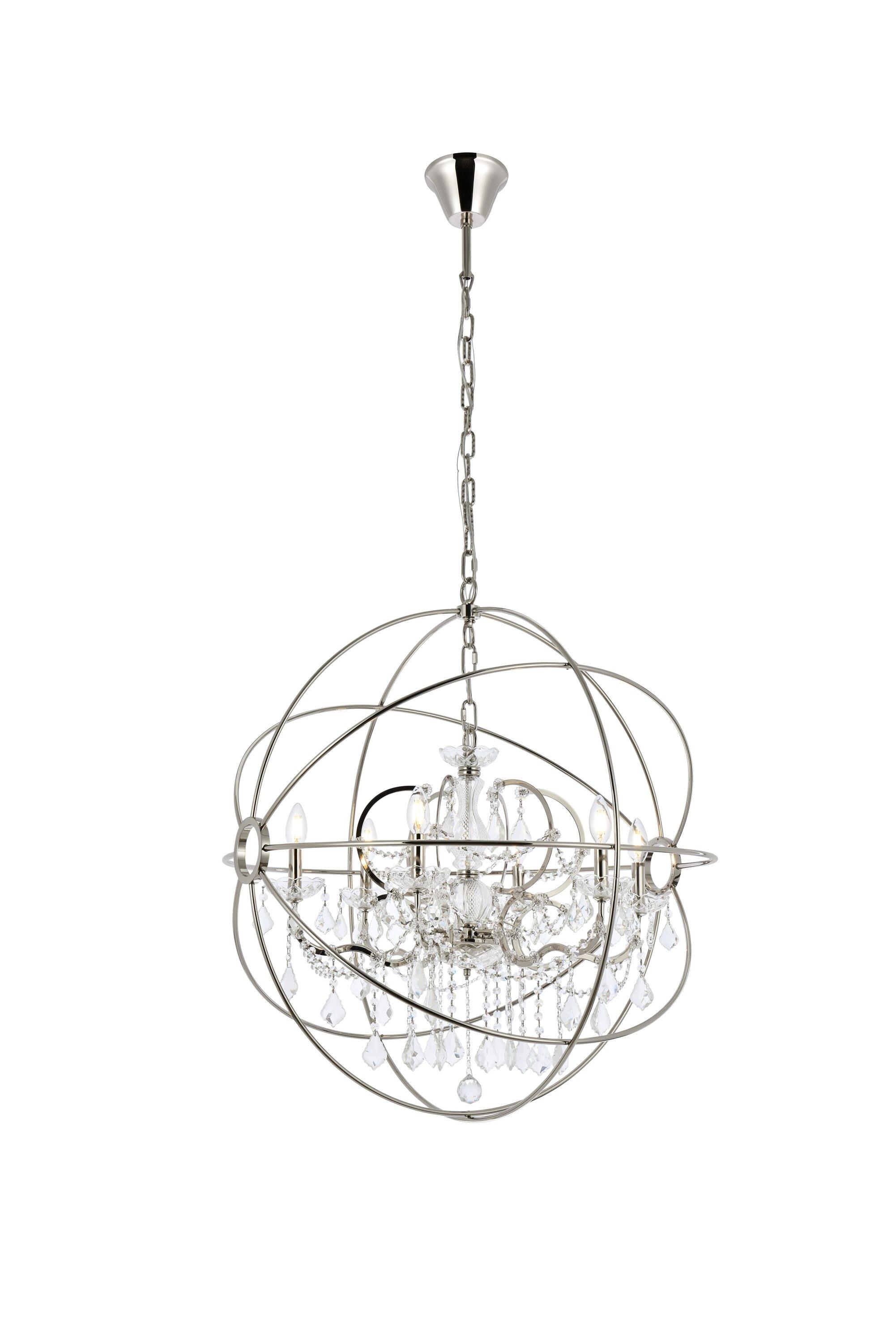 Transitional Geneva 6-Light Polished Nickel & Silver Shade Crystal Chandelier