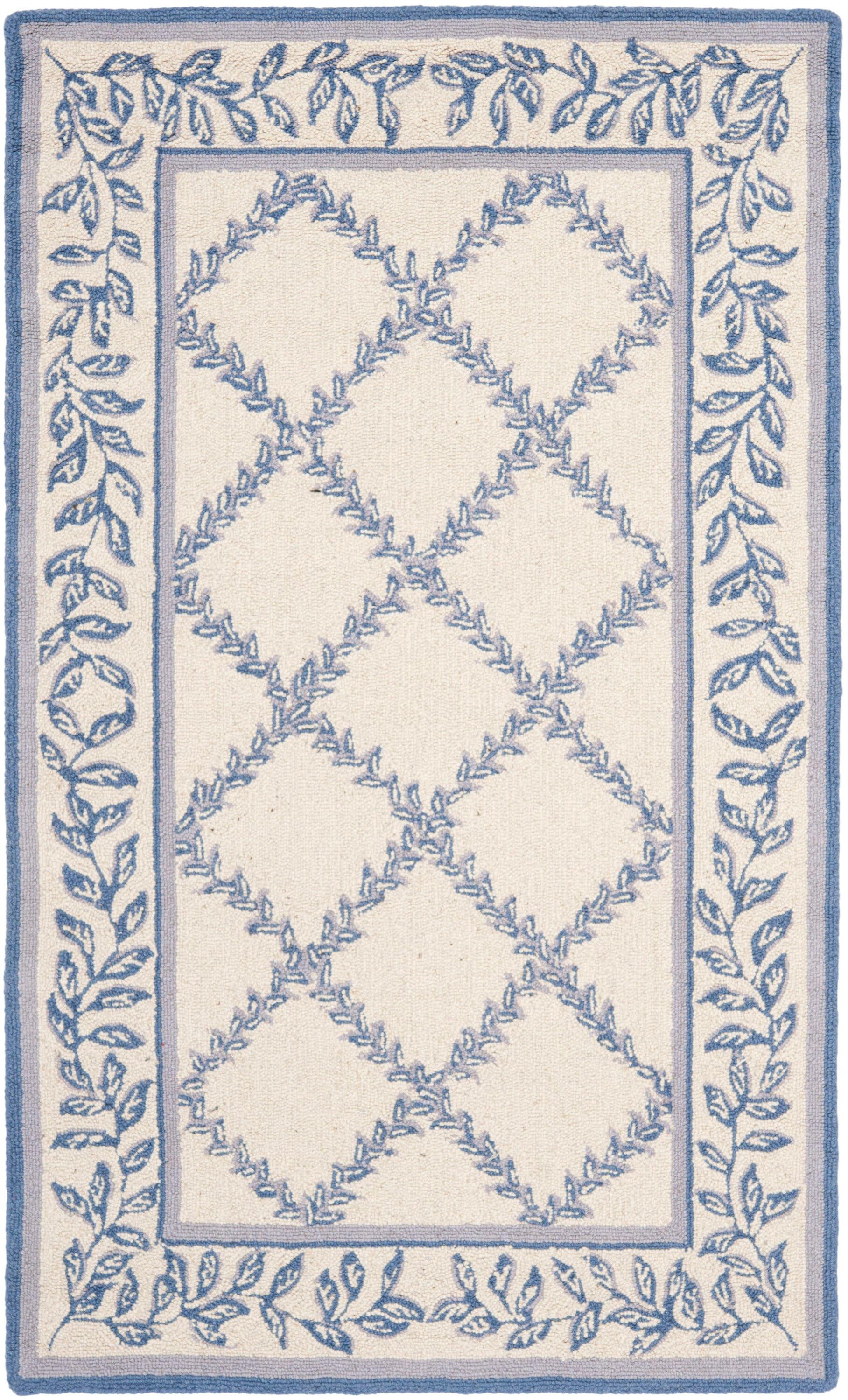 SAFAVIEH Chelsea Alecia Geometric Borders Wool Area Rug, Ivory/Light Blue, 2'6" x 4'