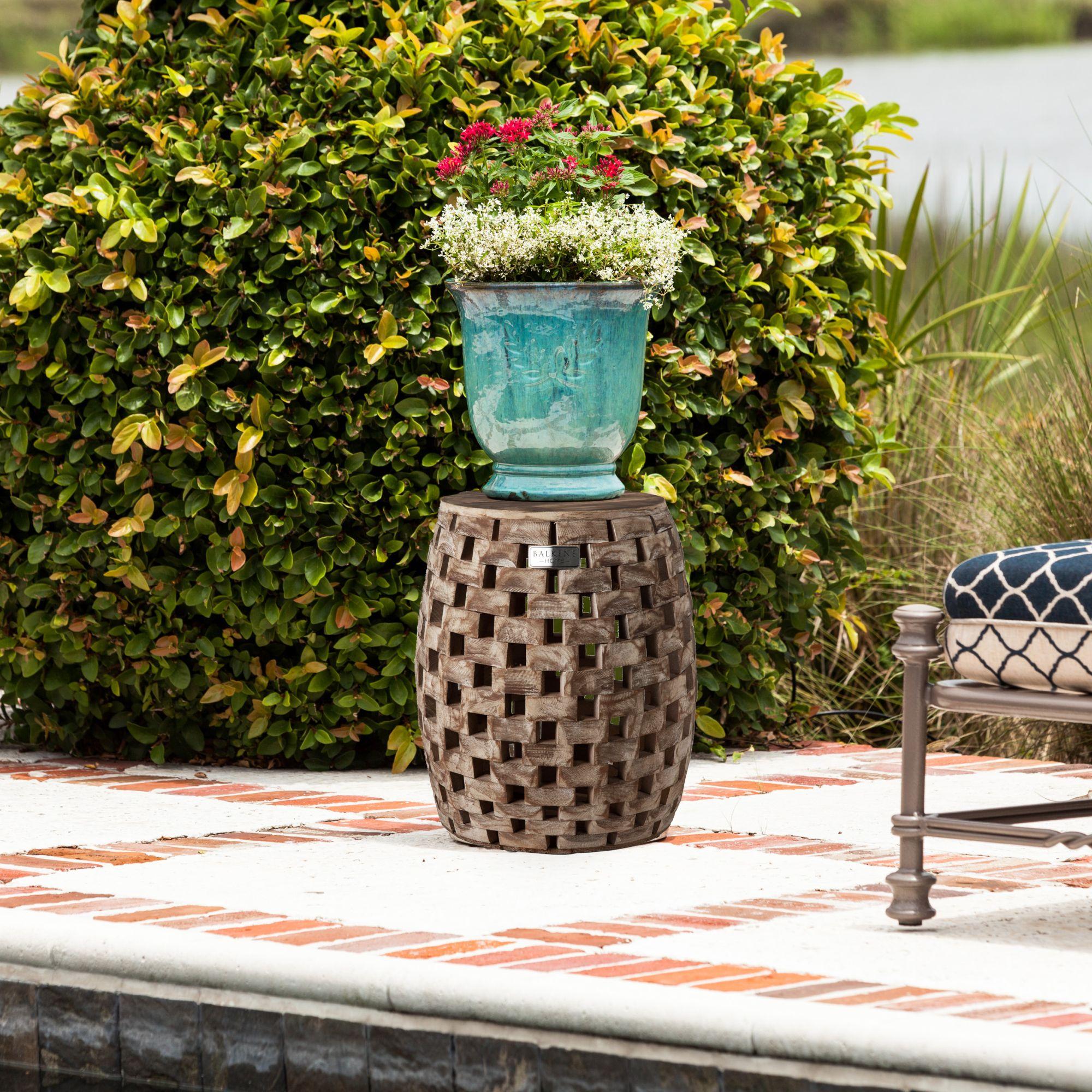 Balkene Home Maya Oval Rustic Garden Stool Wood Outdoor Seating & End Table Portable Adaptable Outdoor Furniture - Seasoned Patina Finish