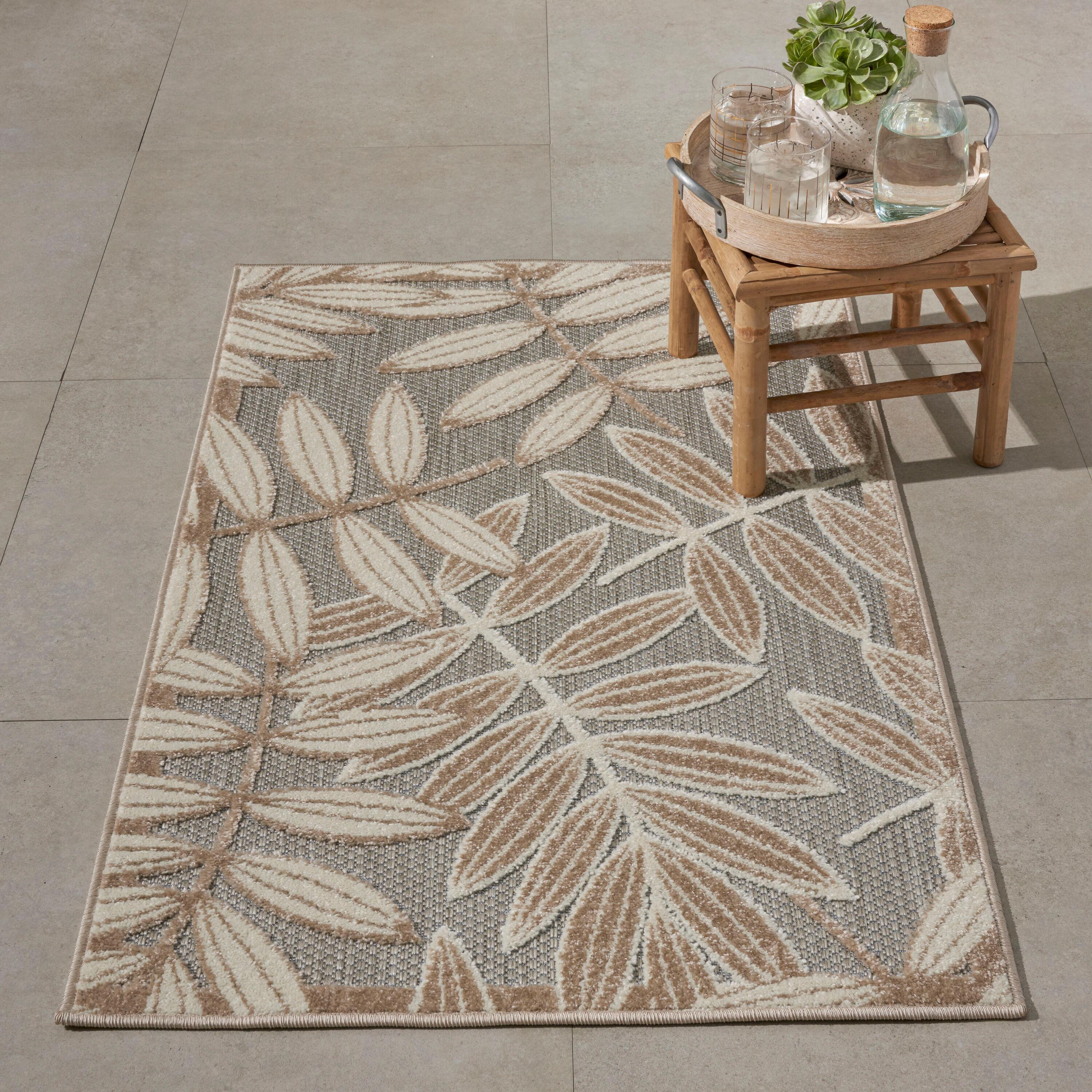 Nourison Aloha Floral Leaf Flatweave High-Low Indoor Outdoor Area Rug Natural 2'8" x 4'