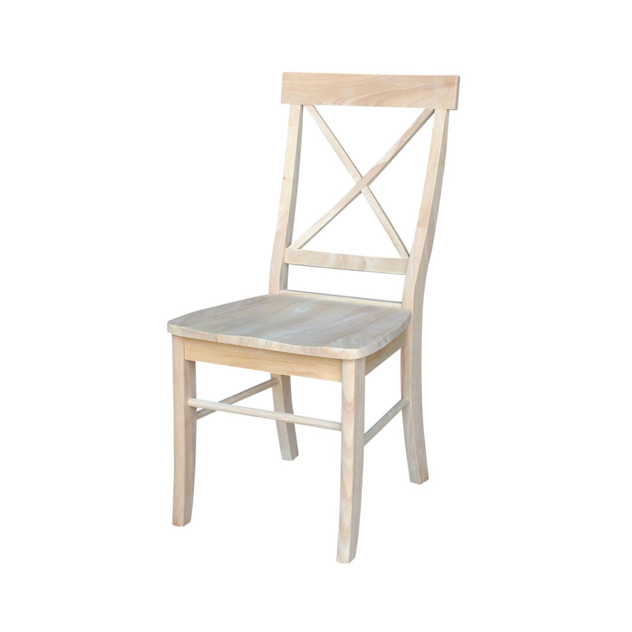 Set of 2 X Back Chairs with Solid Wood Seat Unfinished - International Concepts: Parawood, Kitchen Furniture