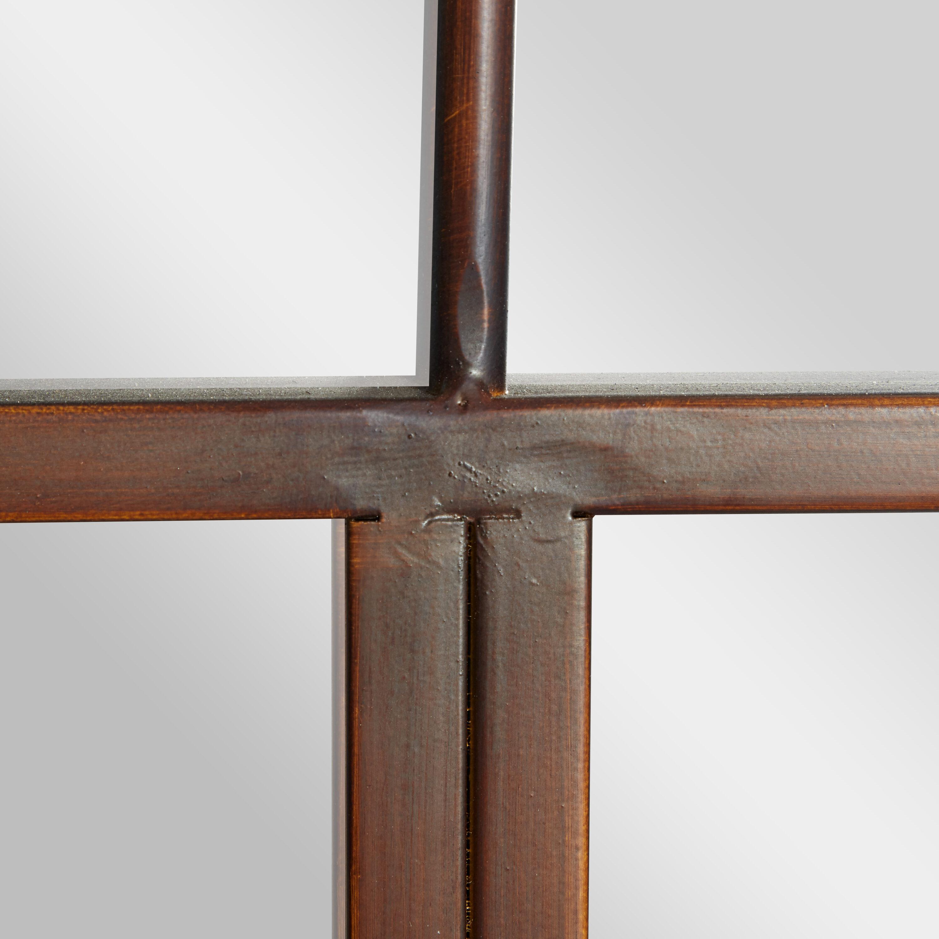 DecMode 24" x 48" Brown Window Pane Inspired Wall Mirror with Arched Top