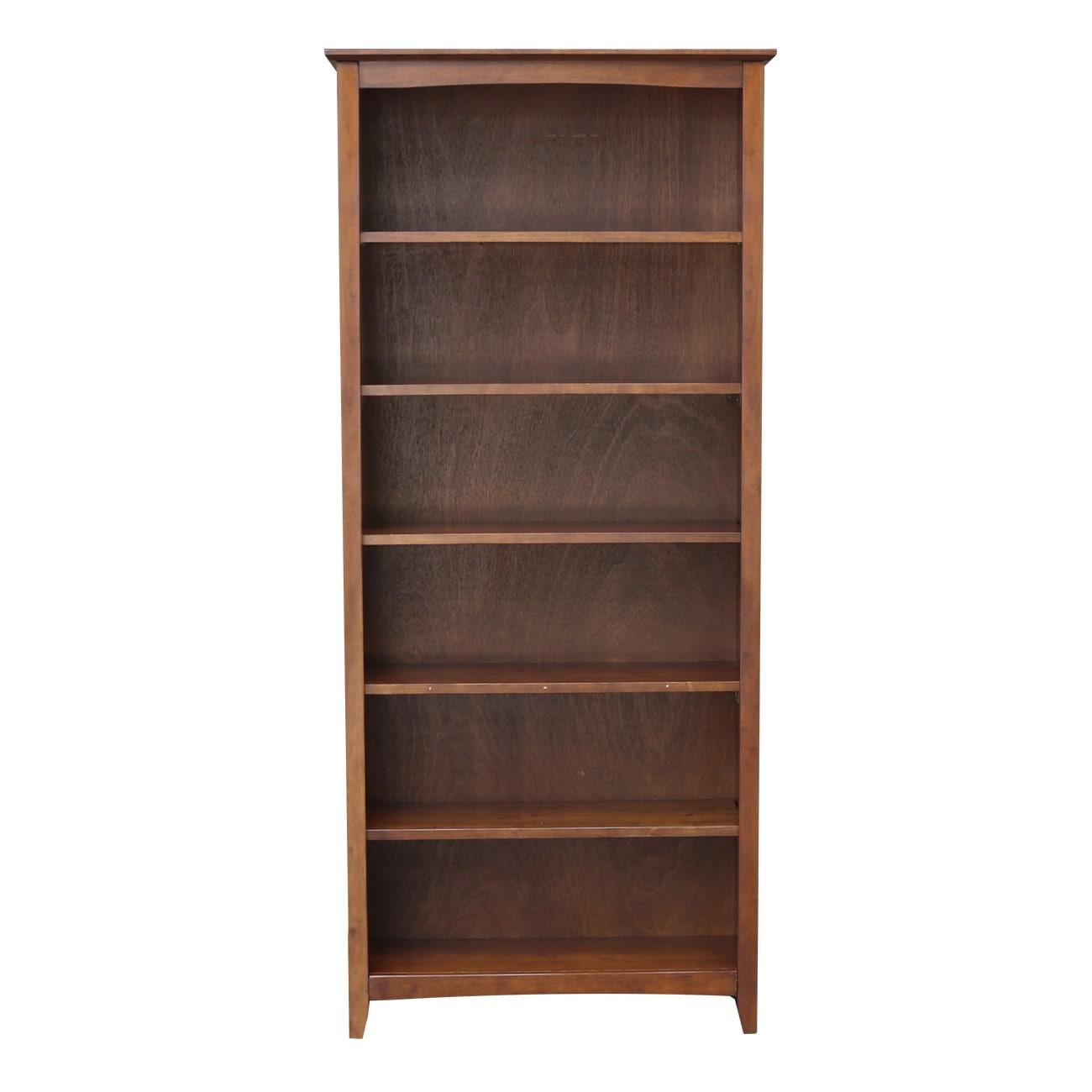 72" Shaker Bookshelf Espresso - International Concepts: Solid Parawood, 6 Fixed Shelves