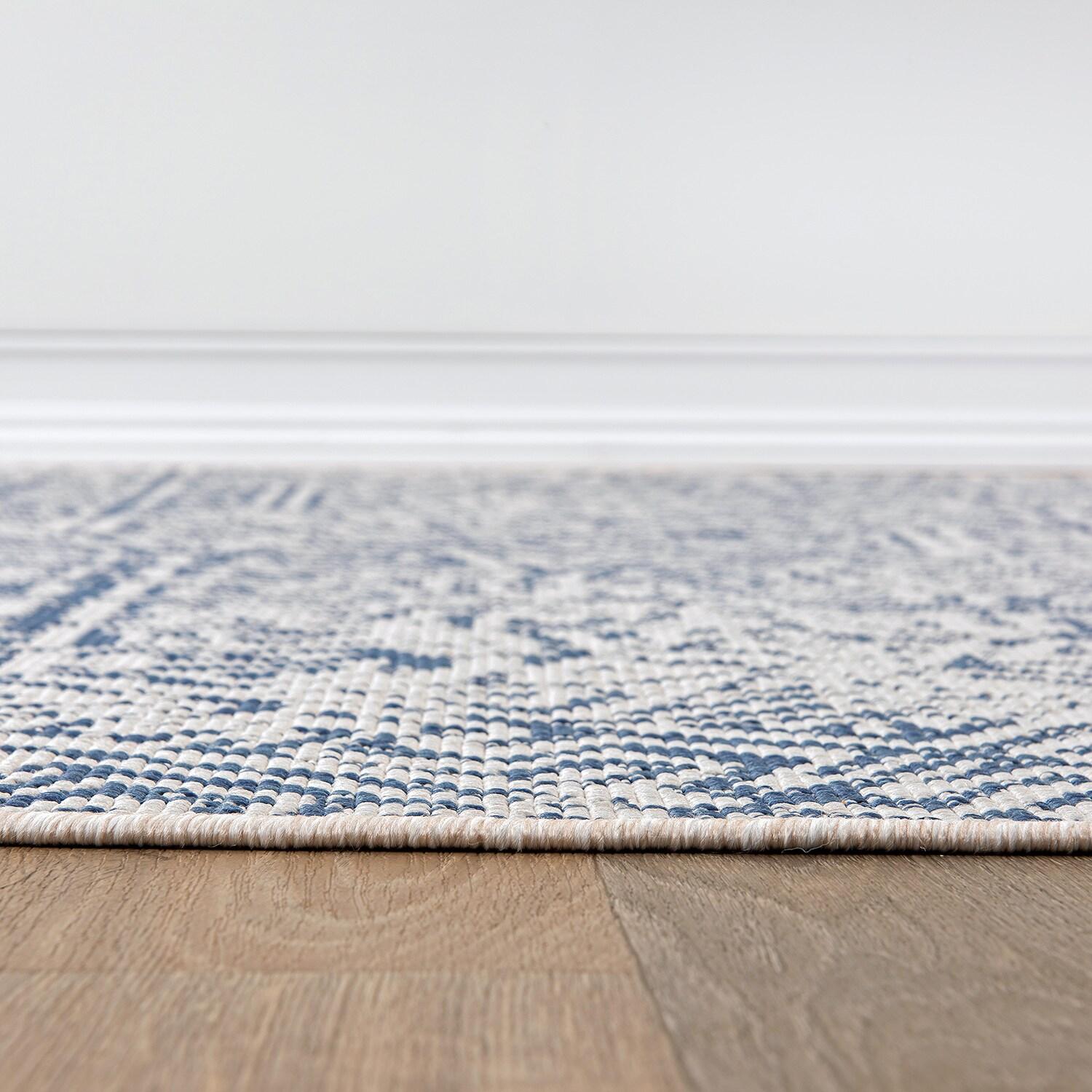 Nuloom Kandace Geometric 5x8 Indoor/Outdoor Area Rug for Living Room Patio Deck Front Porch Kitchen, Blue/Ivory