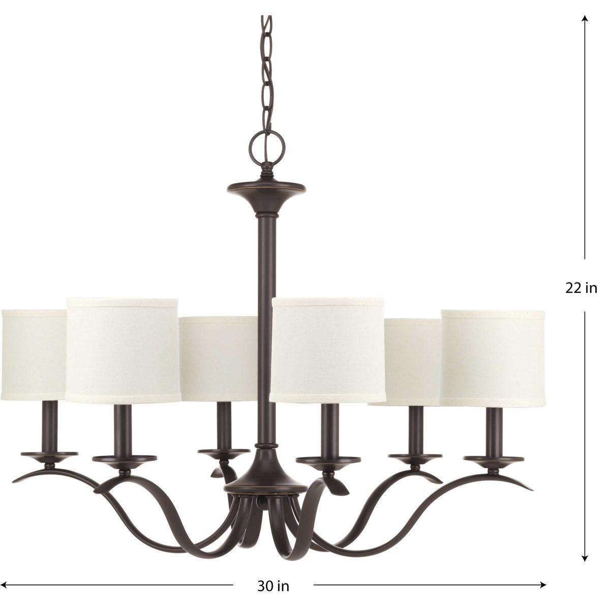Progress Lighting, Inspire Collection, 6-Light Chandelier, Antique Bronze, Off-White Linen Shades
