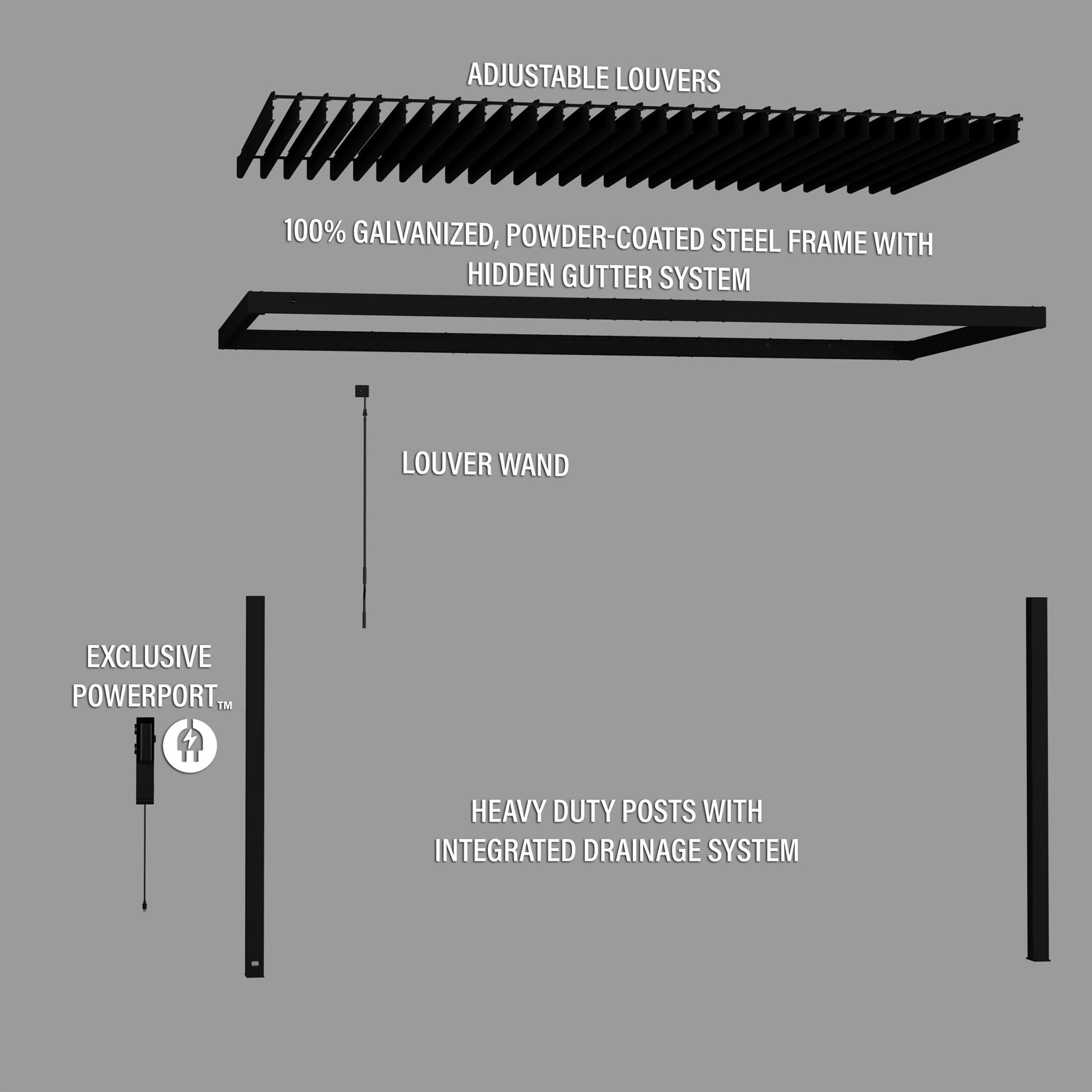 Backyard Discovery Evanston 18'x10' Steel Wall-Mounted Louvered Pergola, Adjustable Roof