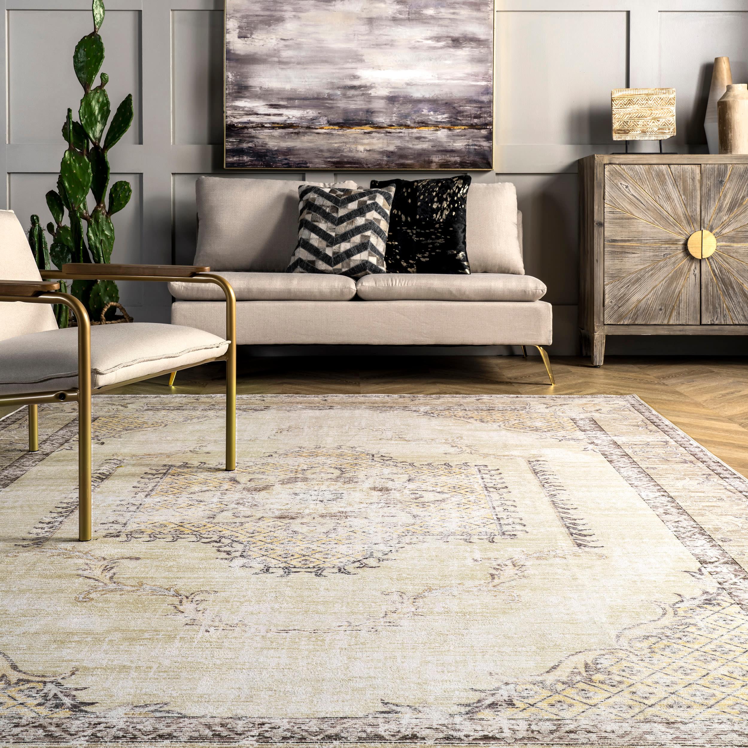 Nuloom Glenda Medallion 8x10 Machine Washable Indoor Area Rug for Living Room Bedroom Dining Room Kitchen, Cream/Grey