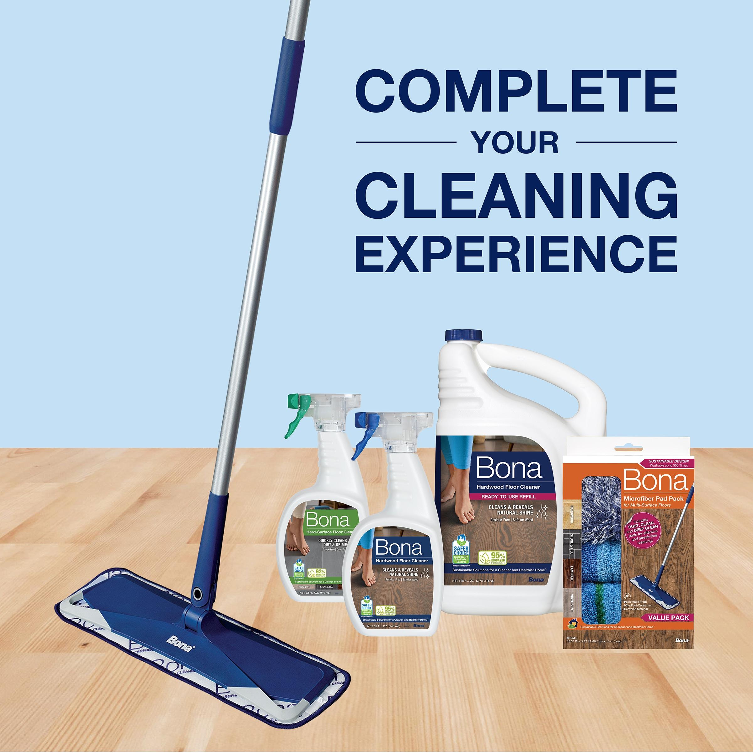 Bona Floor Mop Starter Kit - 2-in-1 Wet + Dry Floor Sweeping + Mopping - 1 Mop, 1 Reusable Sweeping Pad, 1 Reusable Mopping Pad