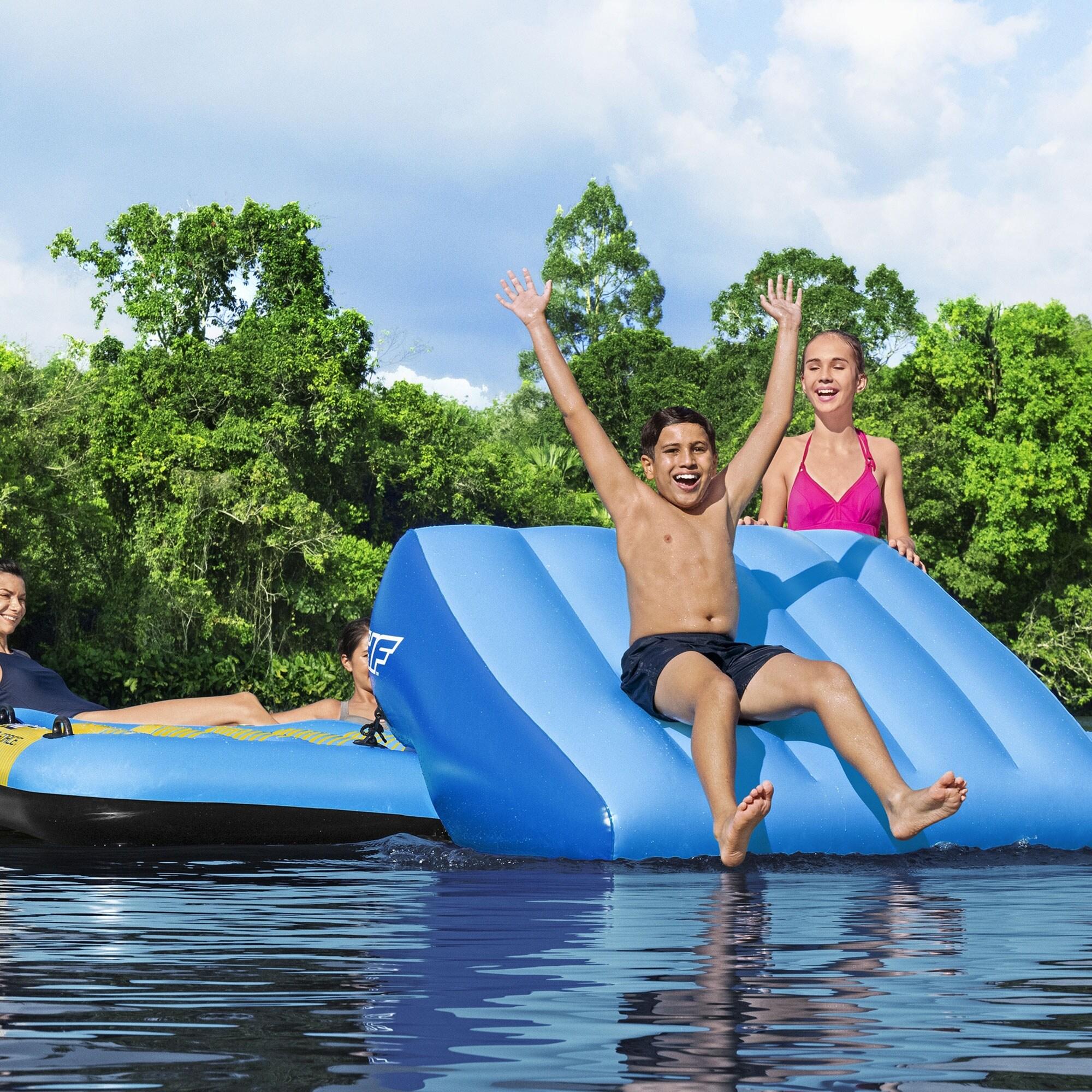 Bestway Hydro Force Detachable Summer Slide 5 Person Inflatable Activity Island with Cup Holders and Heavy Duty Handles for Easy Transport, Blue