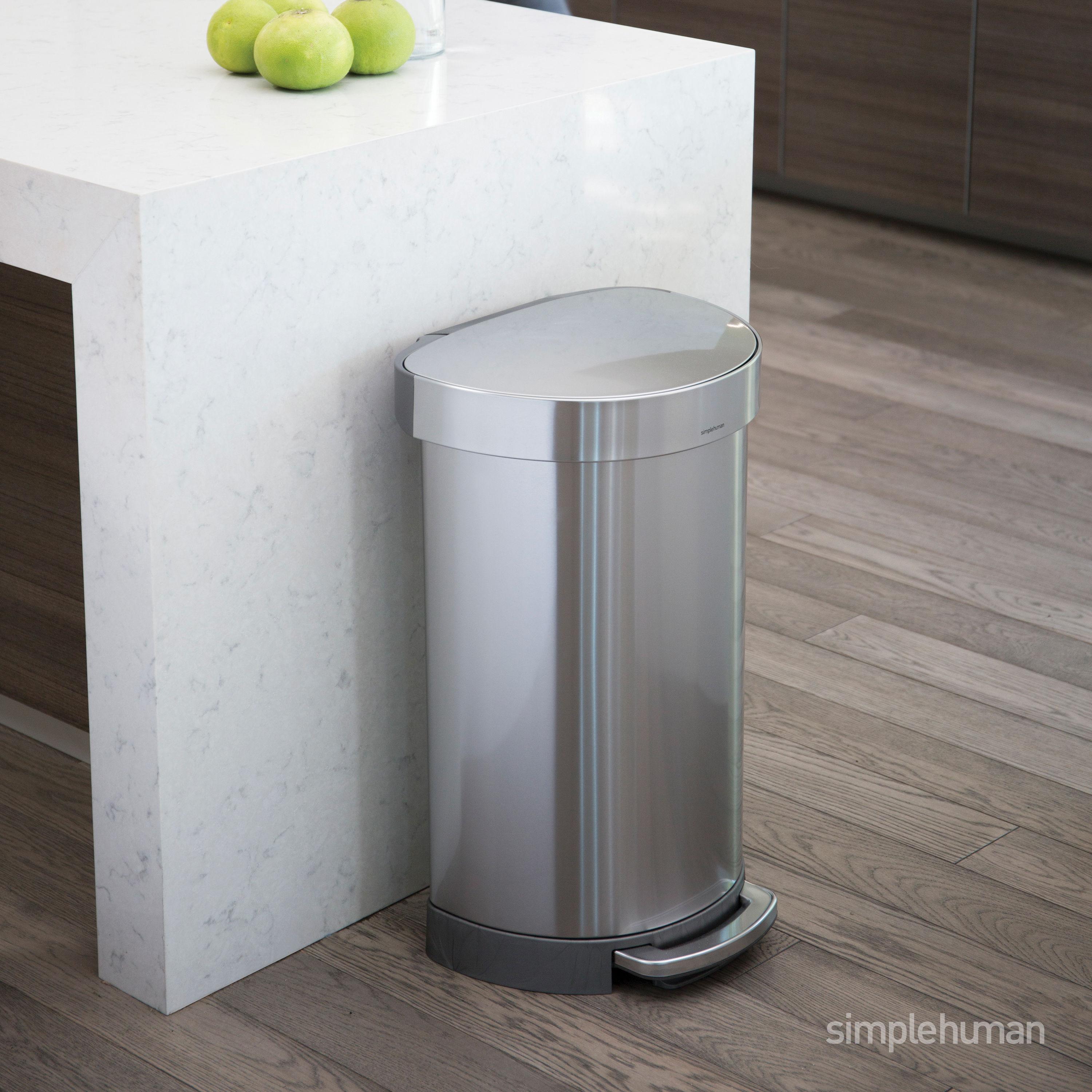 simplehuman Semi-Round Hands-Free Kitchen Step Trash Can with Soft-Close Lid
