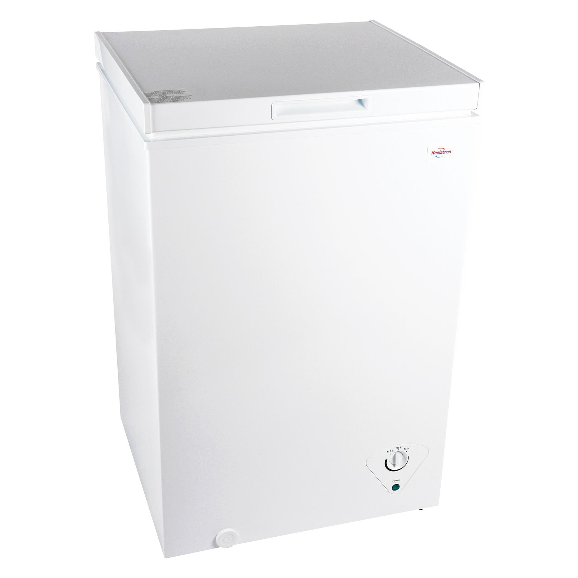 Koolatron 3.5 cu ft Compact Chest Freezer 99L White Manual Defrost Deep Freeze Storage Basket Space-Saving Flat Back