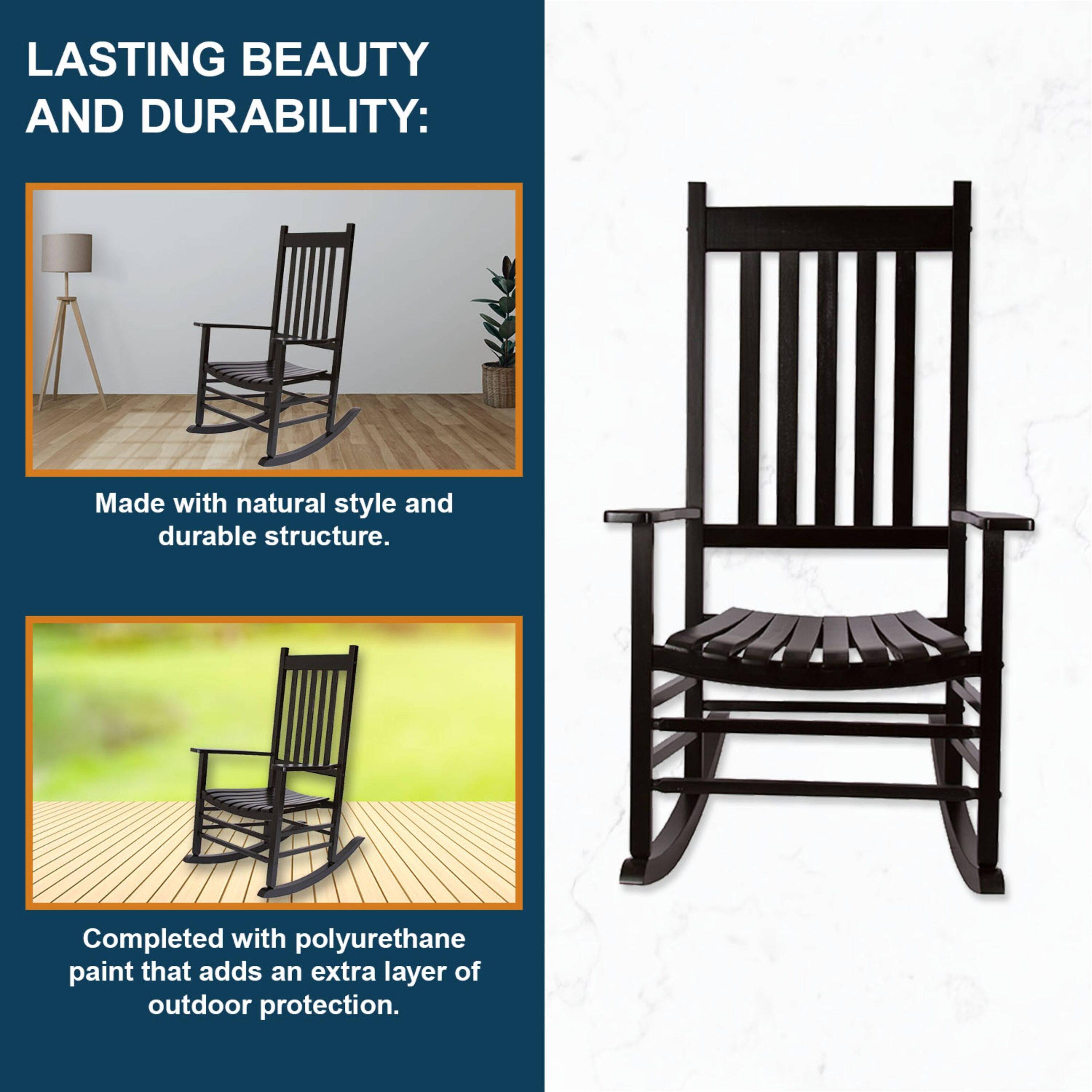 Shine Company Vermont Porch Rocker, High Back Wood Rocking Chair, Black