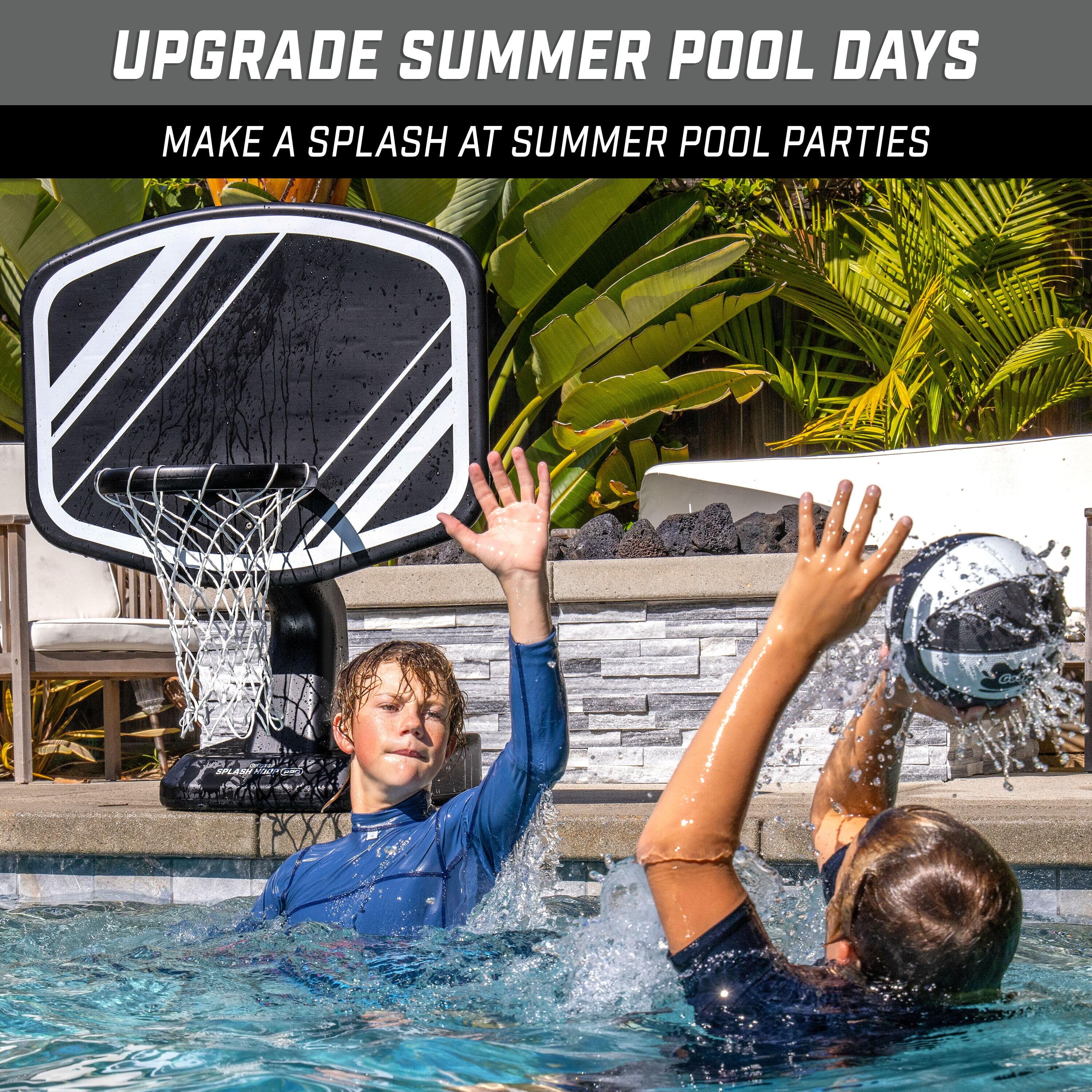 GoSports Splash Hoop PRO Swimming Pool Basketball Game - Includes Poolside Water Basketball Hoop, 2 Balls and Pump - Black