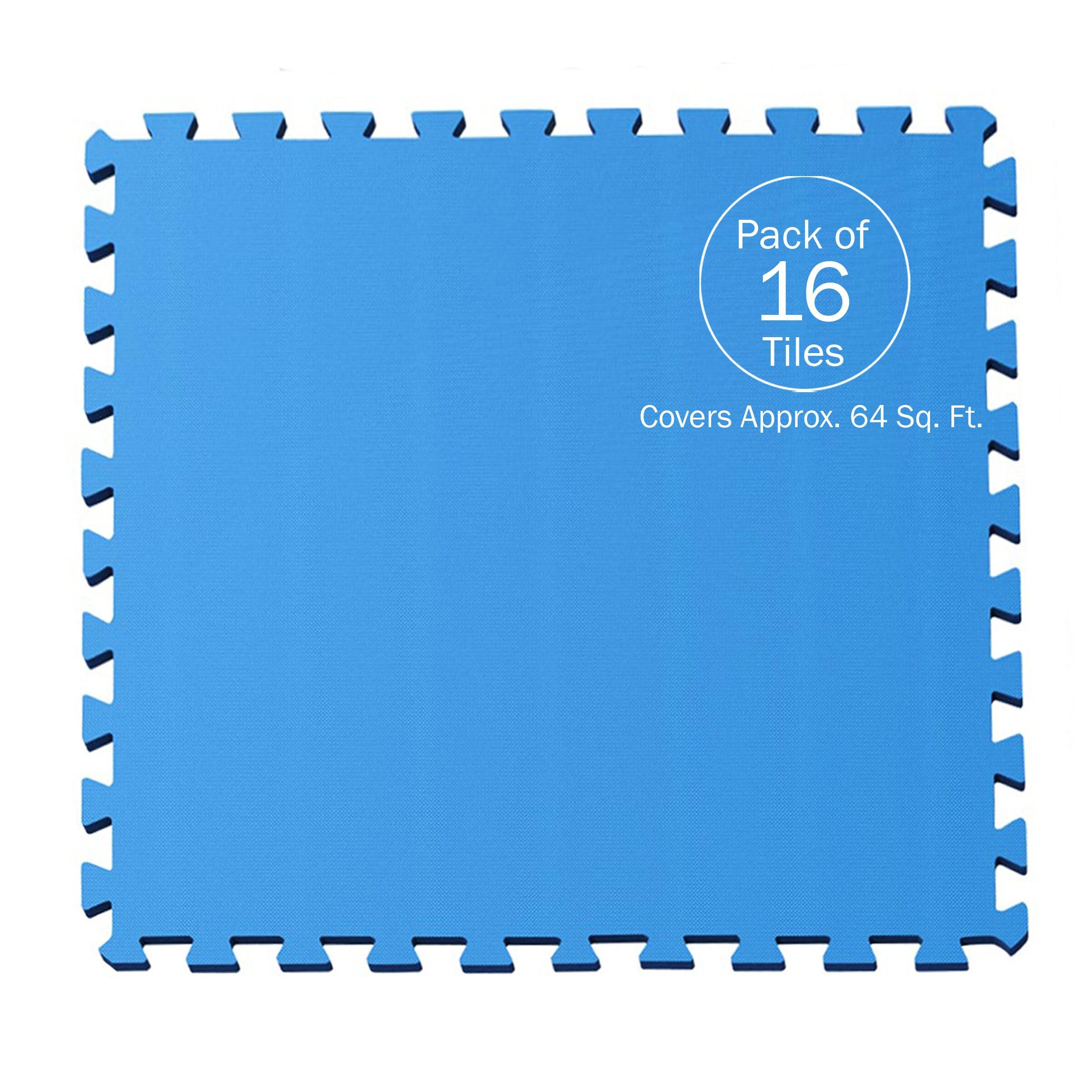 Foam Flooring Tiles – 16-Pack Interlocking EVA Foam Pieces – Non-Toxic Floor Padding for Playroom, Gym, or Basement by Stalwart (Blue)