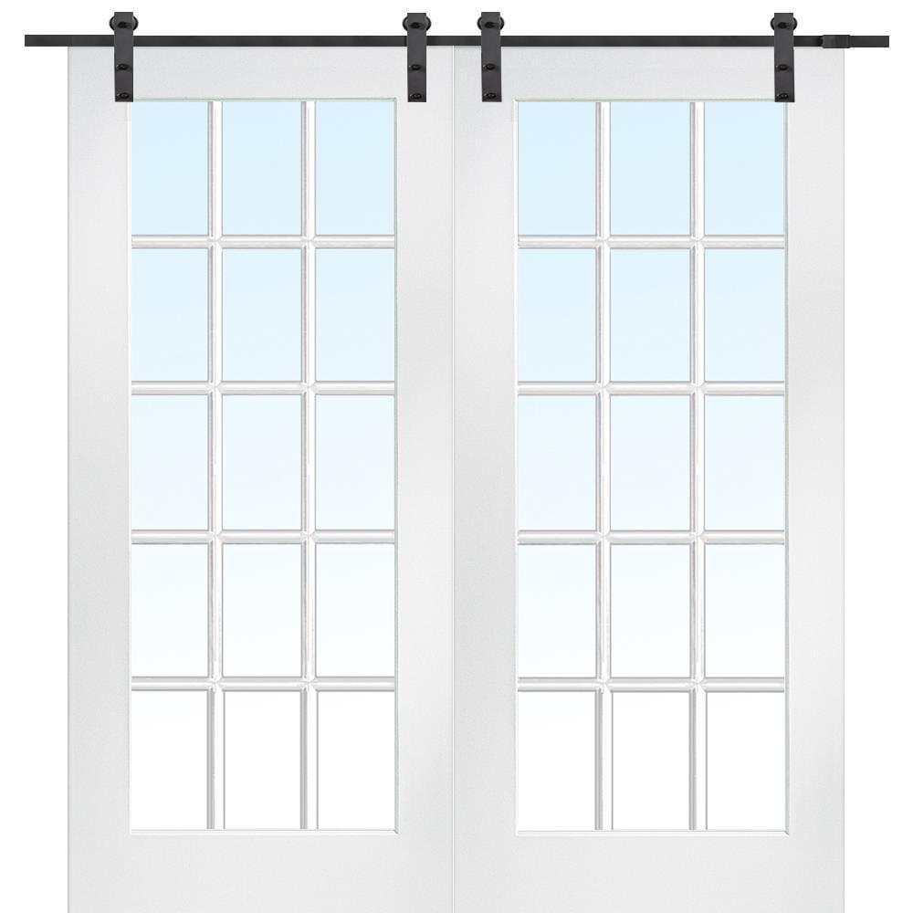 72" x 84" White Solid Core French Barn Door with Clear Glass