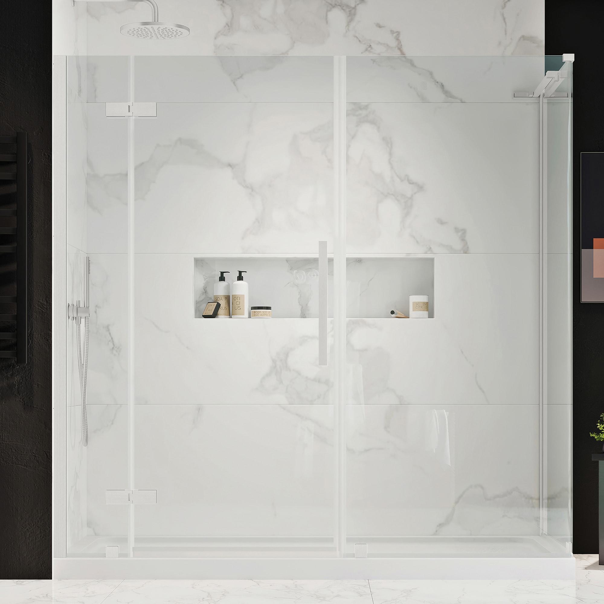 OVE Decors 72" x 36" Rectangle Shower Base Pan, White Acrylic, Hidden Side Drain, Reversible Design