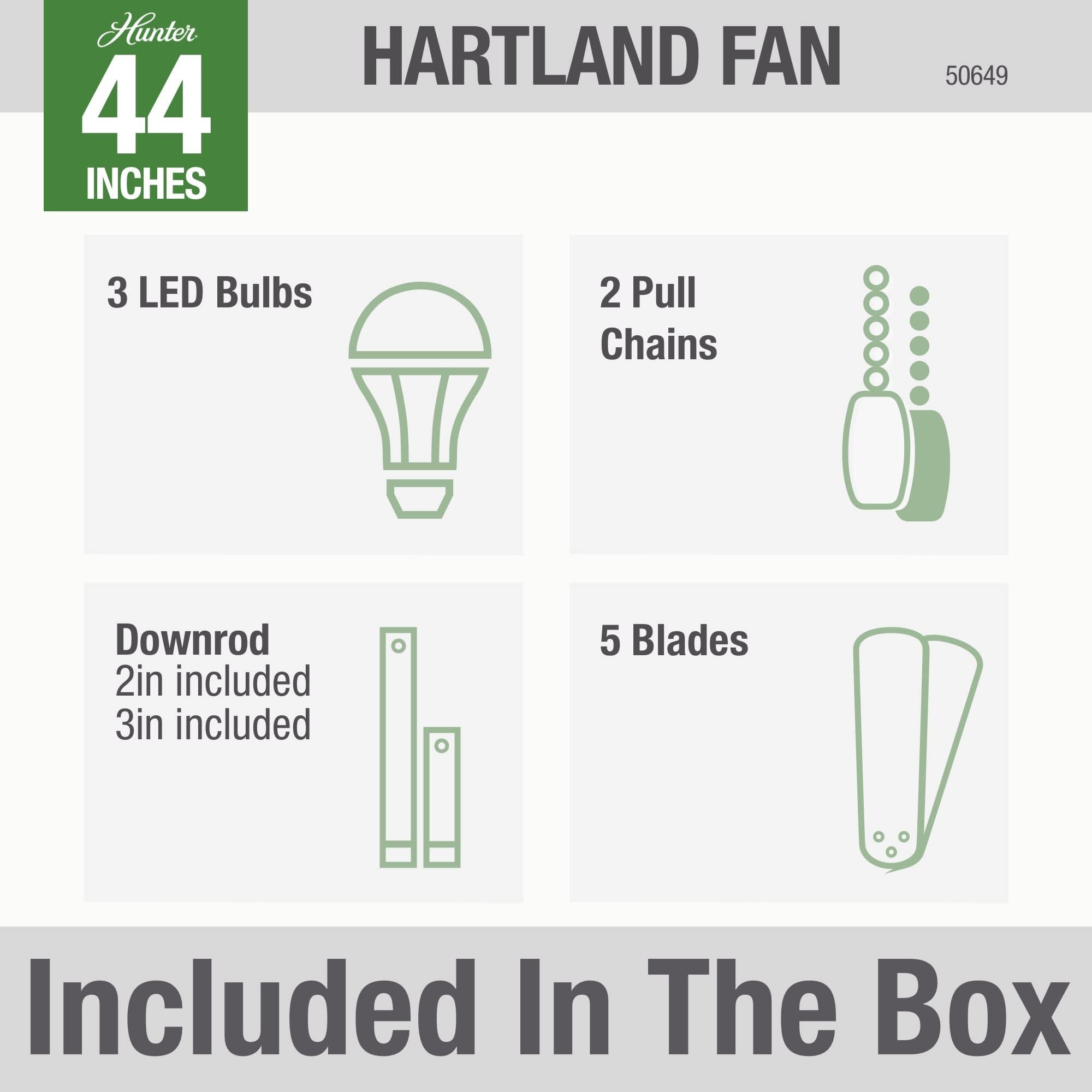 Hunter Fan 44" Hartland 5 - Blade Modern Farmhouse Indoor Ceiling Fan with Lights and Pull Chains
