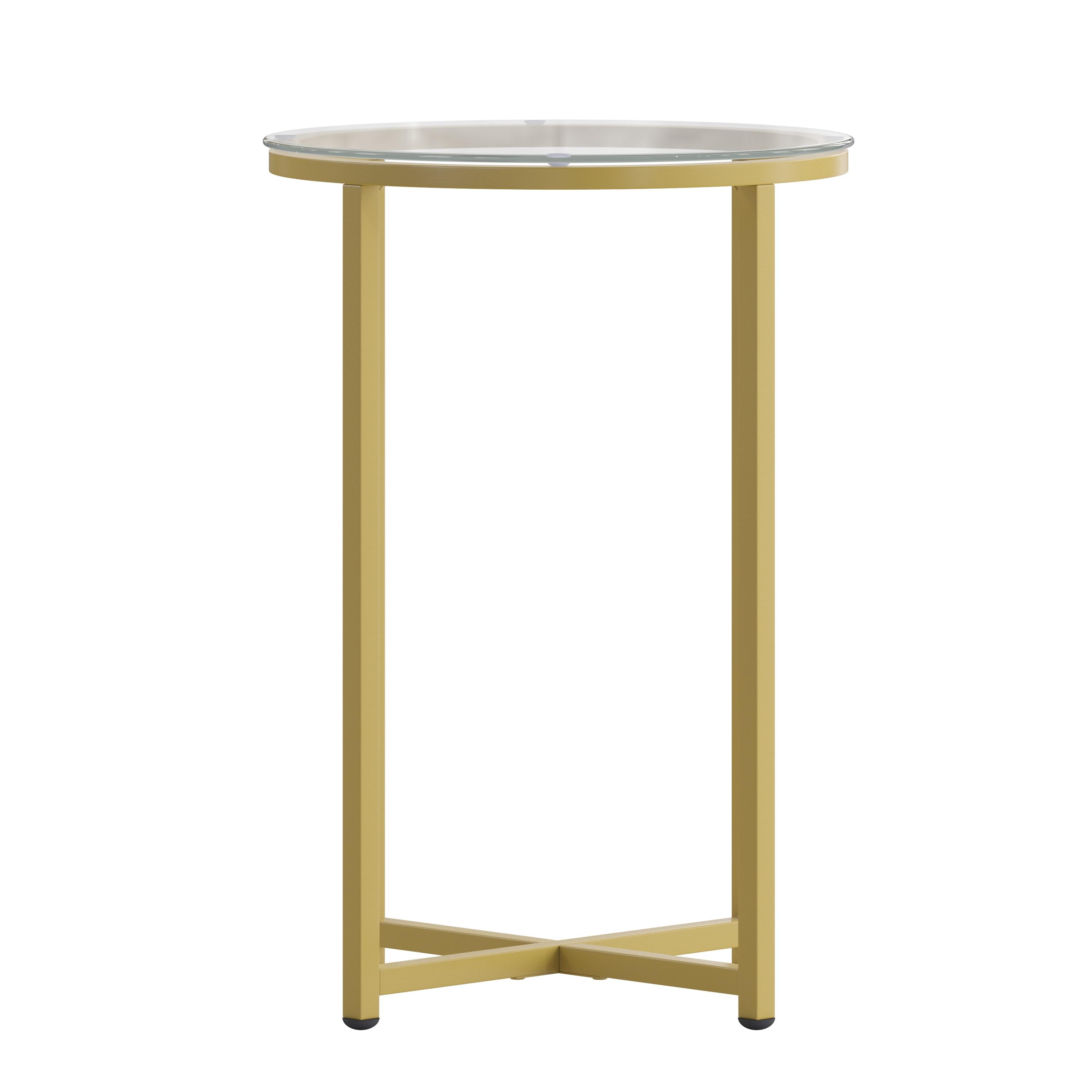 Flash Furniture Greenwich Collection End Table - Modern Clear Glass Accent Table with Crisscross Brushed Gold Frame