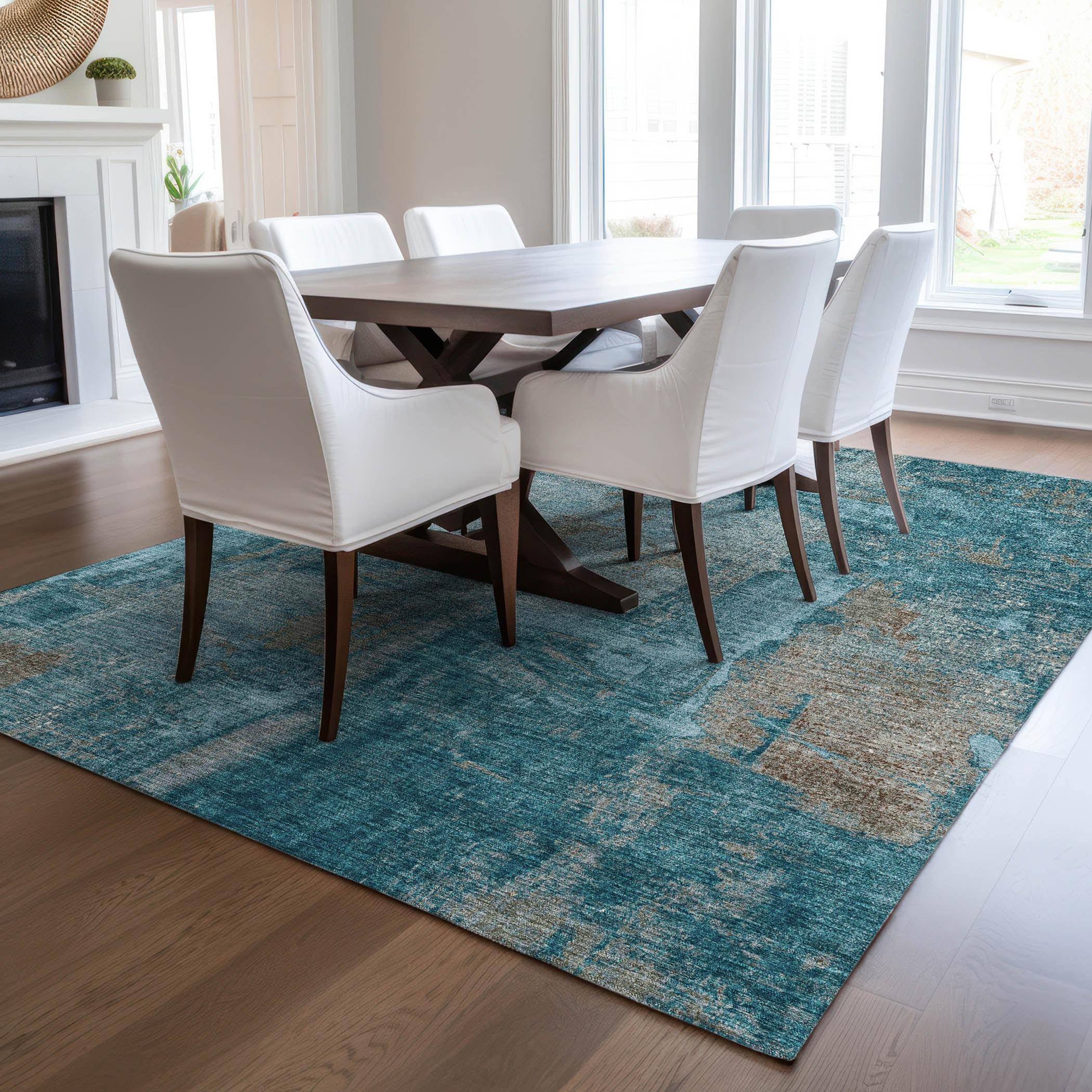 Machine Washable Indoor/Outdoor Chayden ACN989 Teal Rug