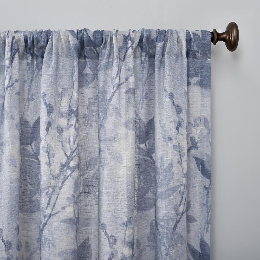 84"x54" Hilary Watercolor Floral Beige Blend Semi-Sheer Rod Pocket Curtain Panel Blue - No. 918: Modern Botanical Sheer Curtain