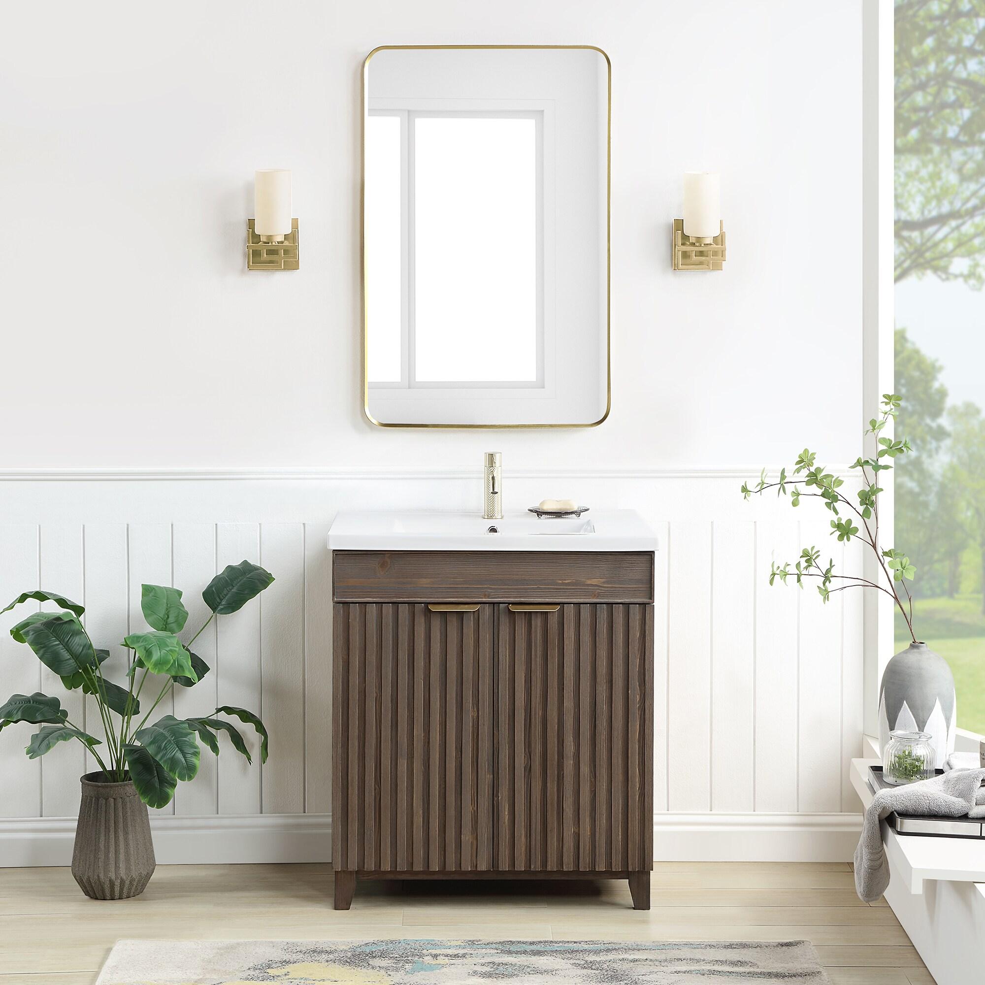 Palos 30" Single Bath Vanity in Spruce Antique Brown with White Ceramic Basin