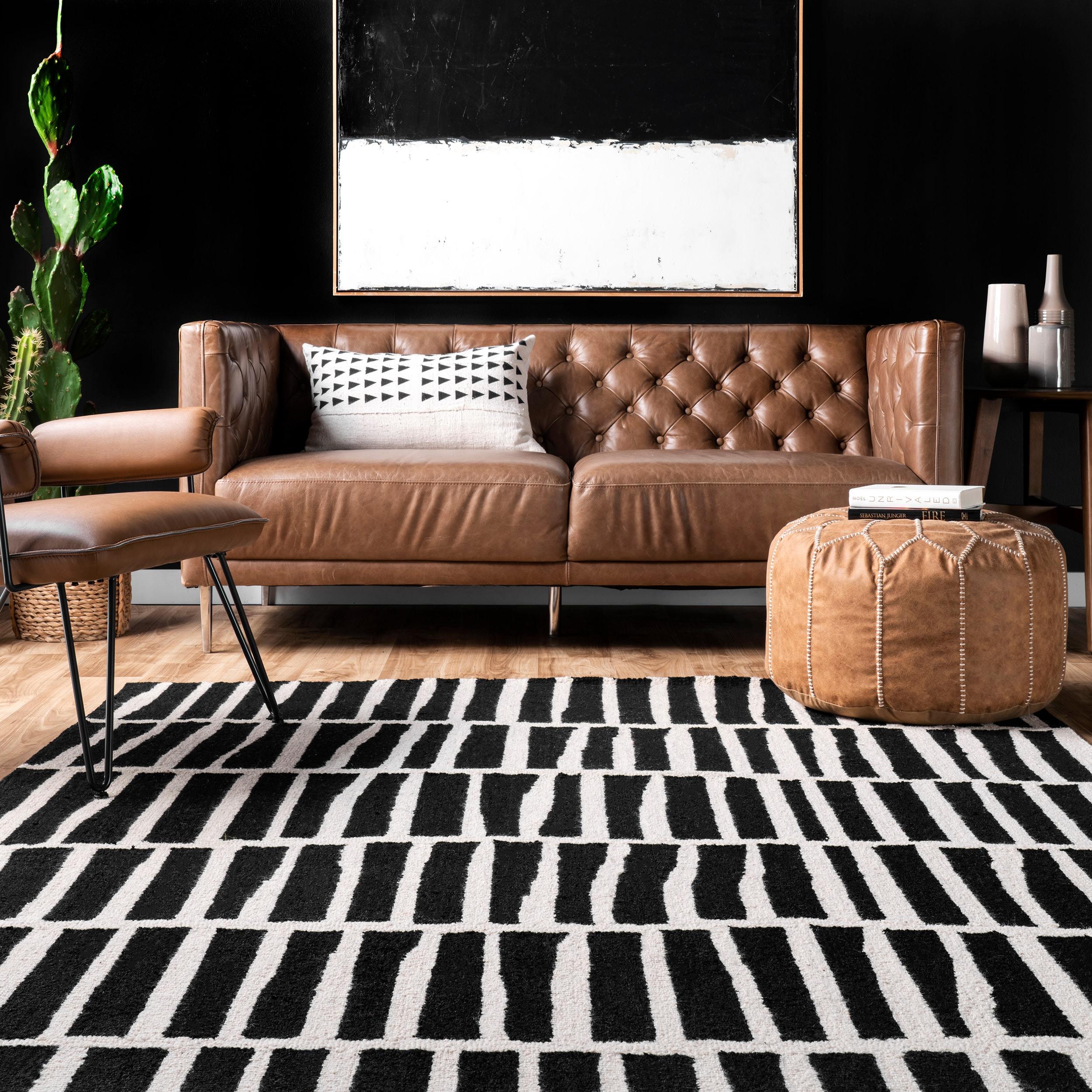 Nuloom Lemuel Geometric 5x8 Wool Indoor Area Rug for Living Room Bedroom Dining Room Kitchen, Black/Ivory