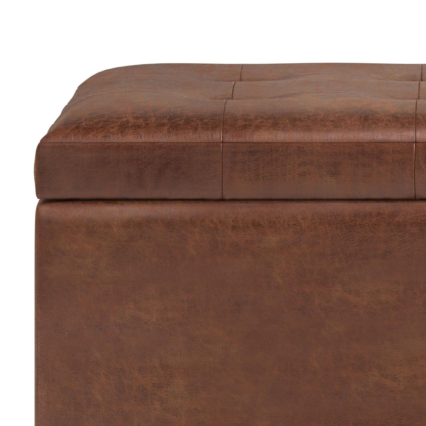 Simpli Home Cosmopolitan 34"W Upholstered Storage Ottoman with Tufted Design and Large Interior Storage