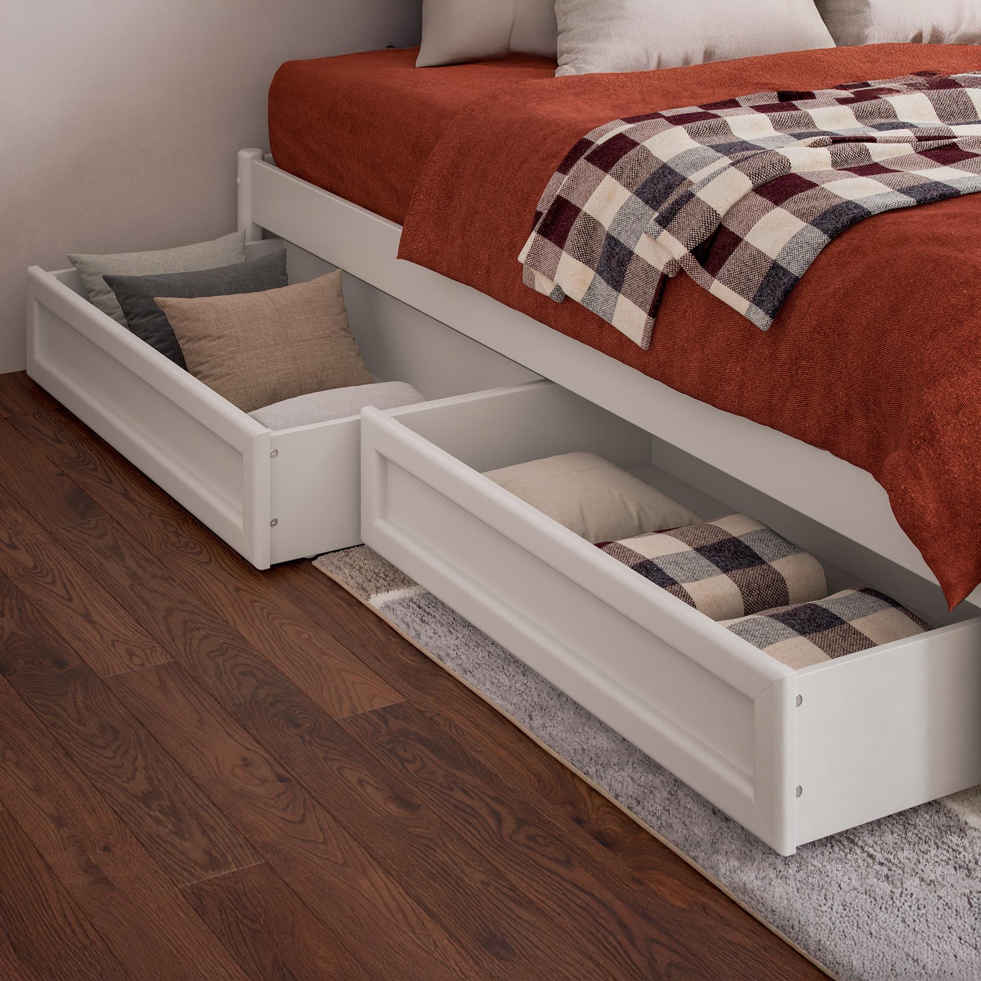 Barcelona Full Solid Wood Panel Platform Bed with Storage Drawers in White