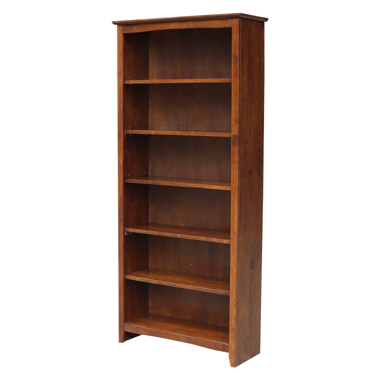 72" Shaker Bookshelf Espresso - International Concepts: Solid Parawood, 6 Fixed Shelves