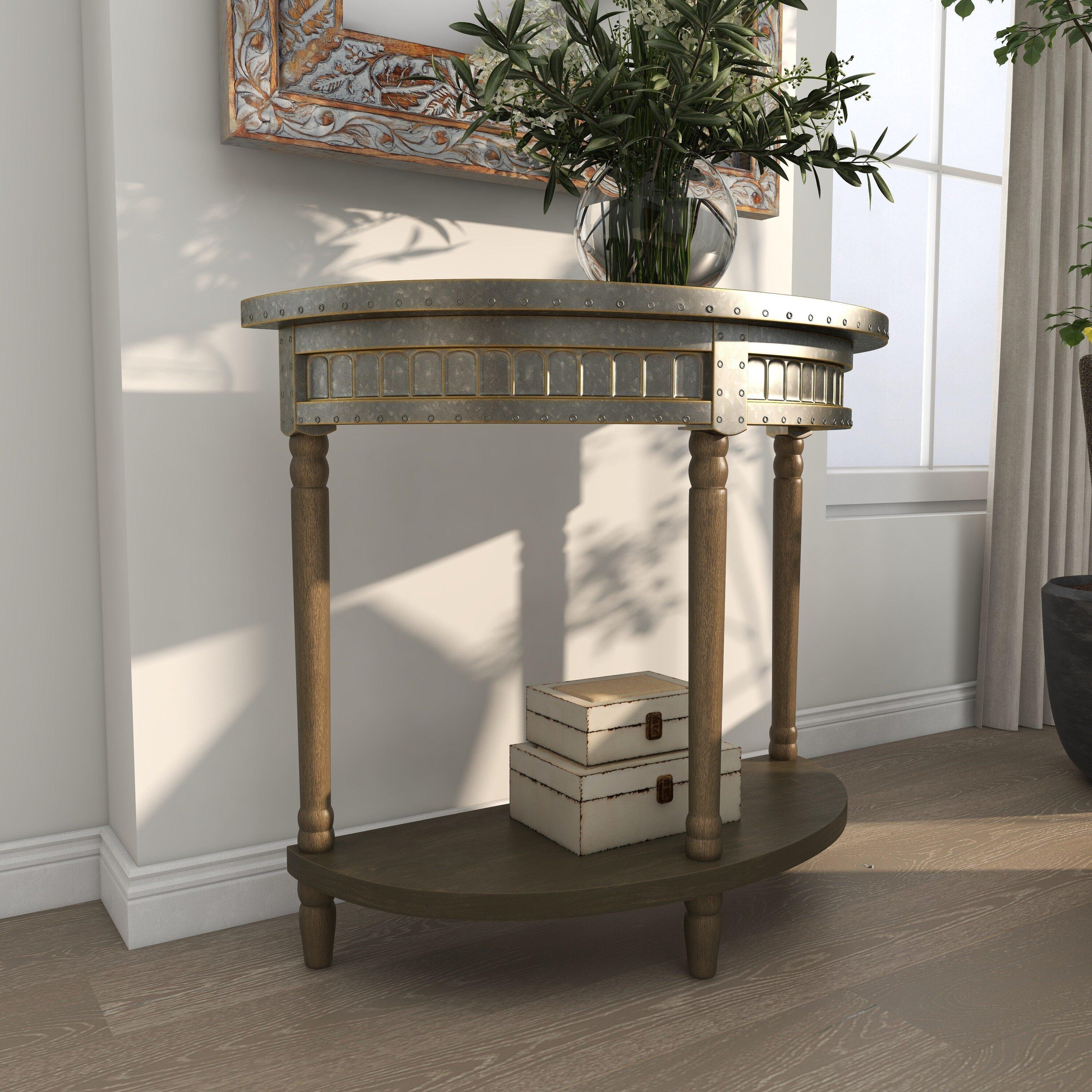 Traditional Half Round Side Table Beige - Olivia & May: Sturdy Iron Entryway Console with Shelf