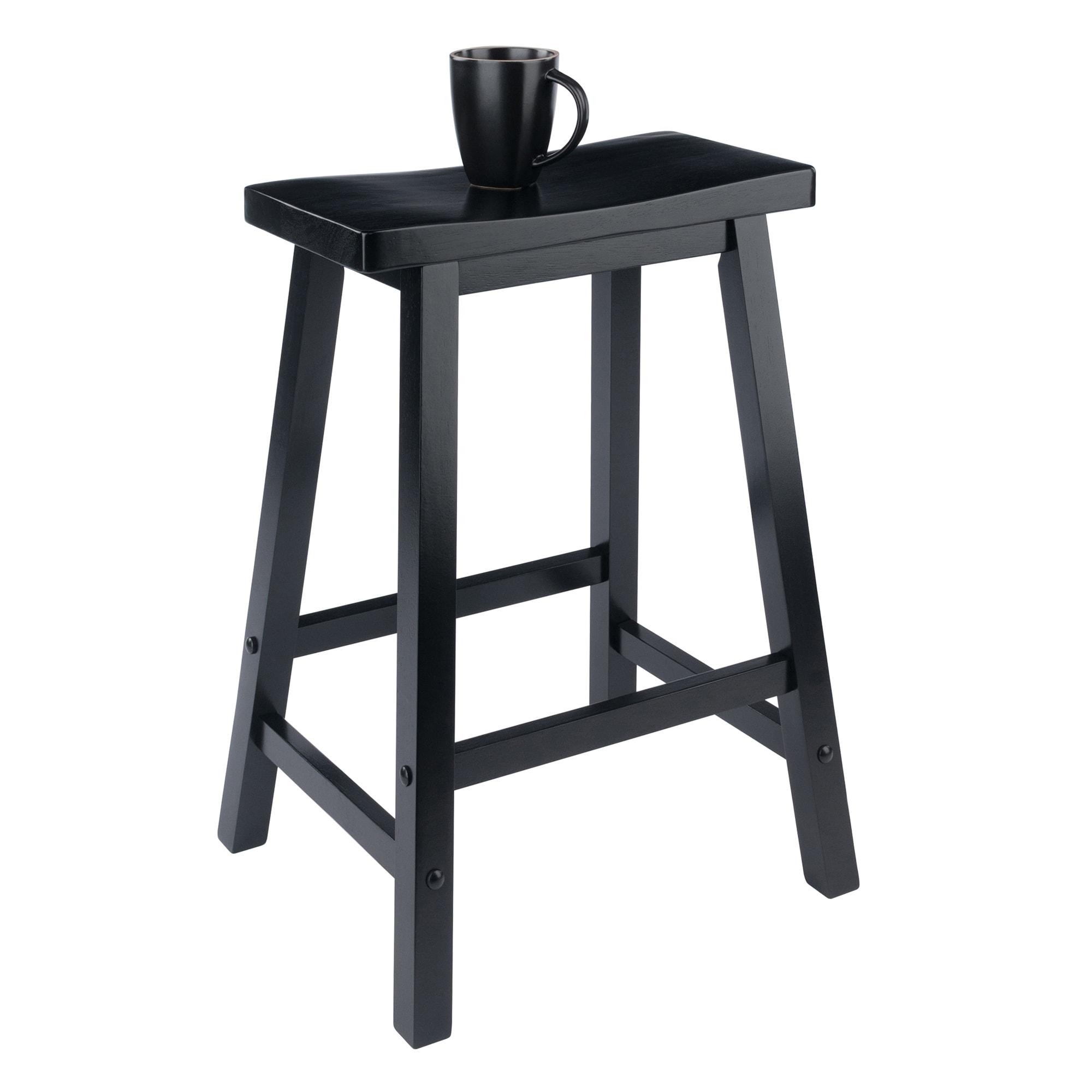 24" Satori Saddle Seat Counter Height Barstool Black - Winsome: Solid Hardwood, Backless Design