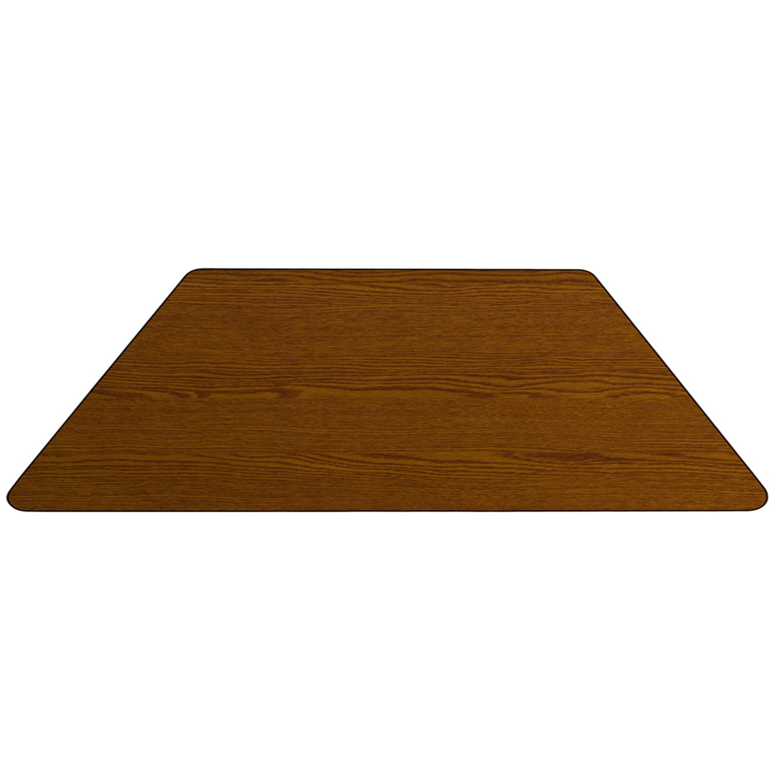 Flash Furniture 29''W x 57''L Trapezoid Oak HP Laminate Activity Table - Standard Height Adjustable Legs