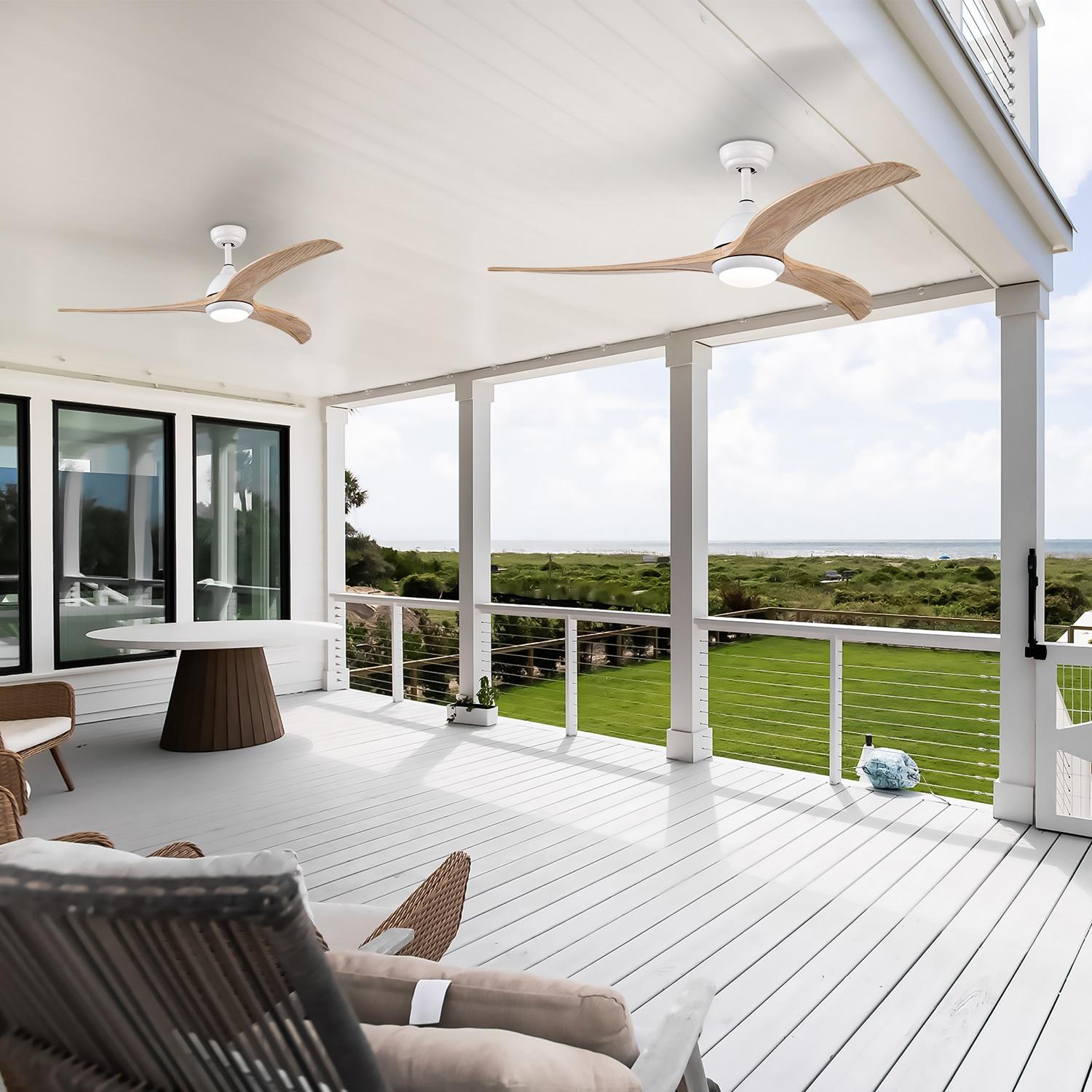 52" Ceiling Fan, Indoor Outdoor Ceiling Fan With Light with Remote Control, Noiseless Reversible Motor, 6 Speed ,3 Color ,Indoor.(Matte White)