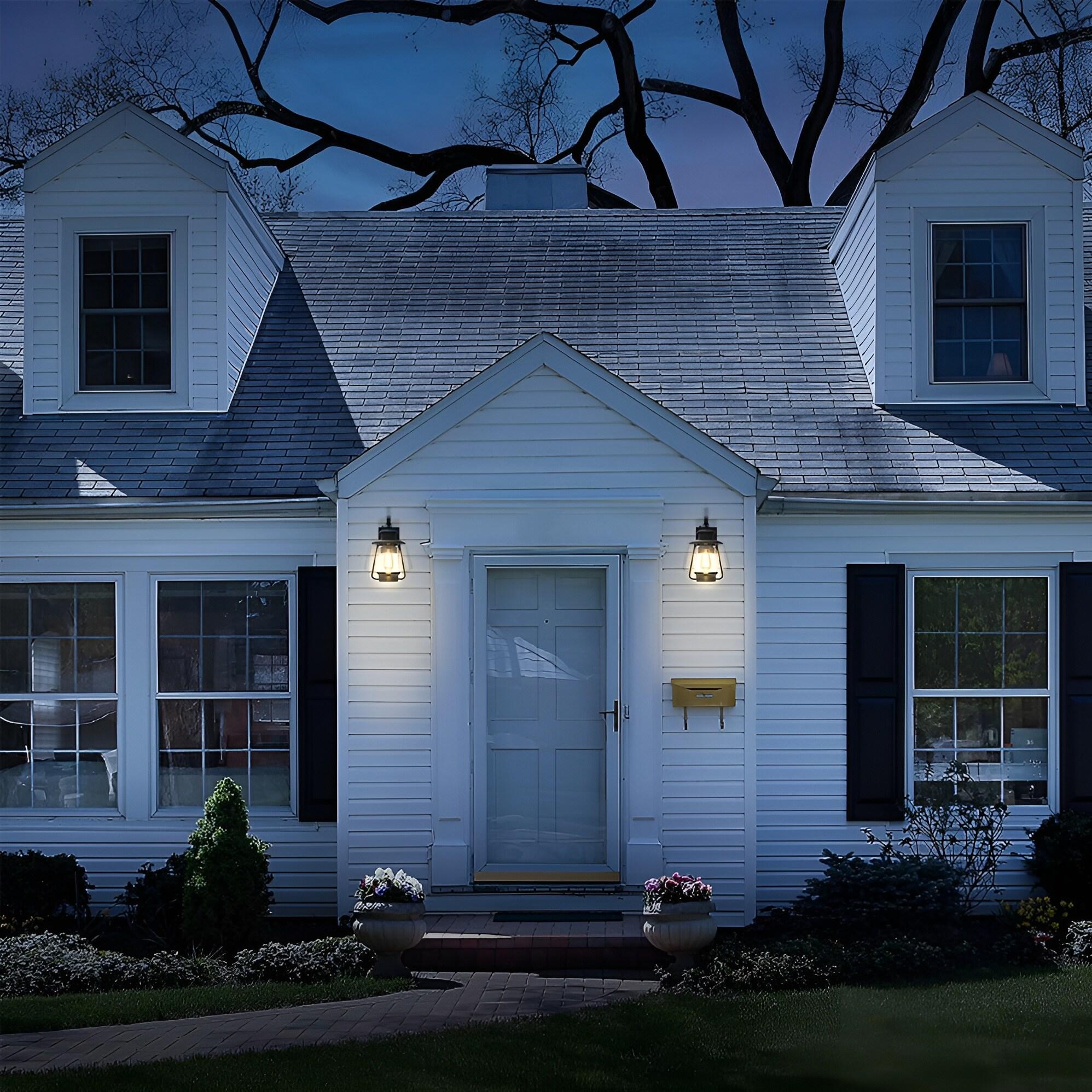 KODA Acadian Weather-Resistant Outdoor LED Wall Lantern with Integrated Dusk-to-Dawn Sensor, Includes Energy Star Rated LED Bulb, Premium Seeded Glass Design for Patio, Porch, Entryways