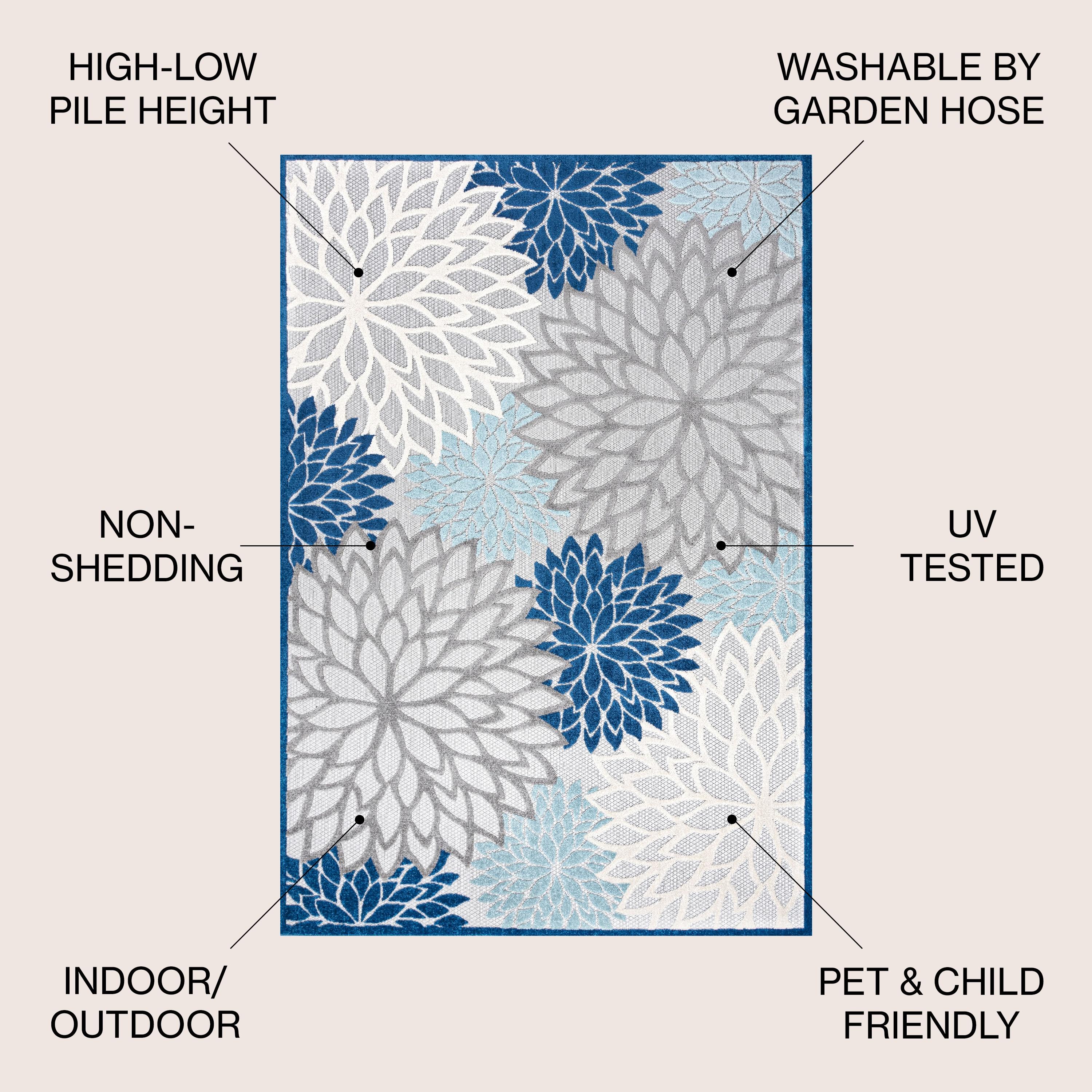 3'x5' Minori Floral Indoor/Outdoor Area Rug, Blue/Gray - JONATHAN Y