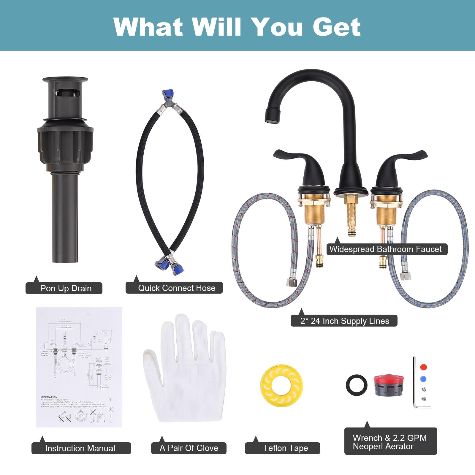 Matte Black Bathroom Faucet 3 Hole, WOWOW 8 Inch Widespread Bathroom Faucet, 2 Handles Bathroom Sink Faucet with Pon Up Drain and cUPC Supply Lines, 360 Swivel Faucet for Bathroom Sink