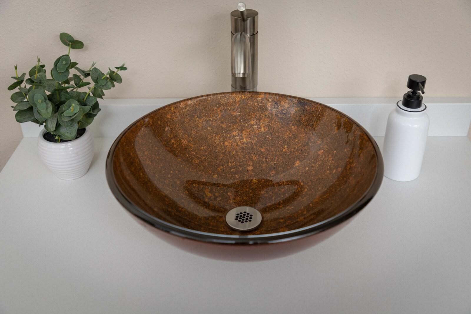 Eden Bath 16.38'' Bronze Tempered Glass Circular Bathroom Sink