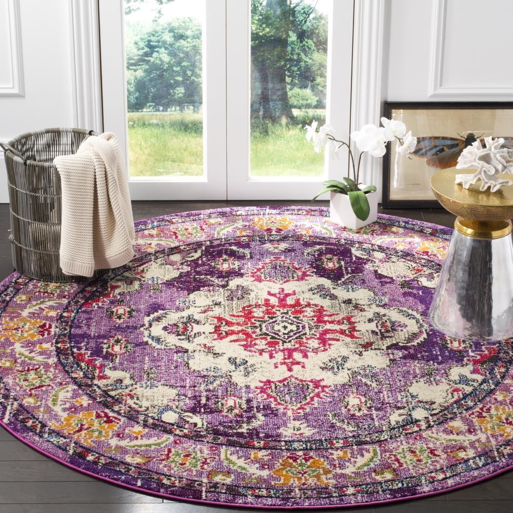 Monaco MNC243 Power Loomed Indoor Area Rug - Violet/Fuchsia - 5' Round - Safavieh