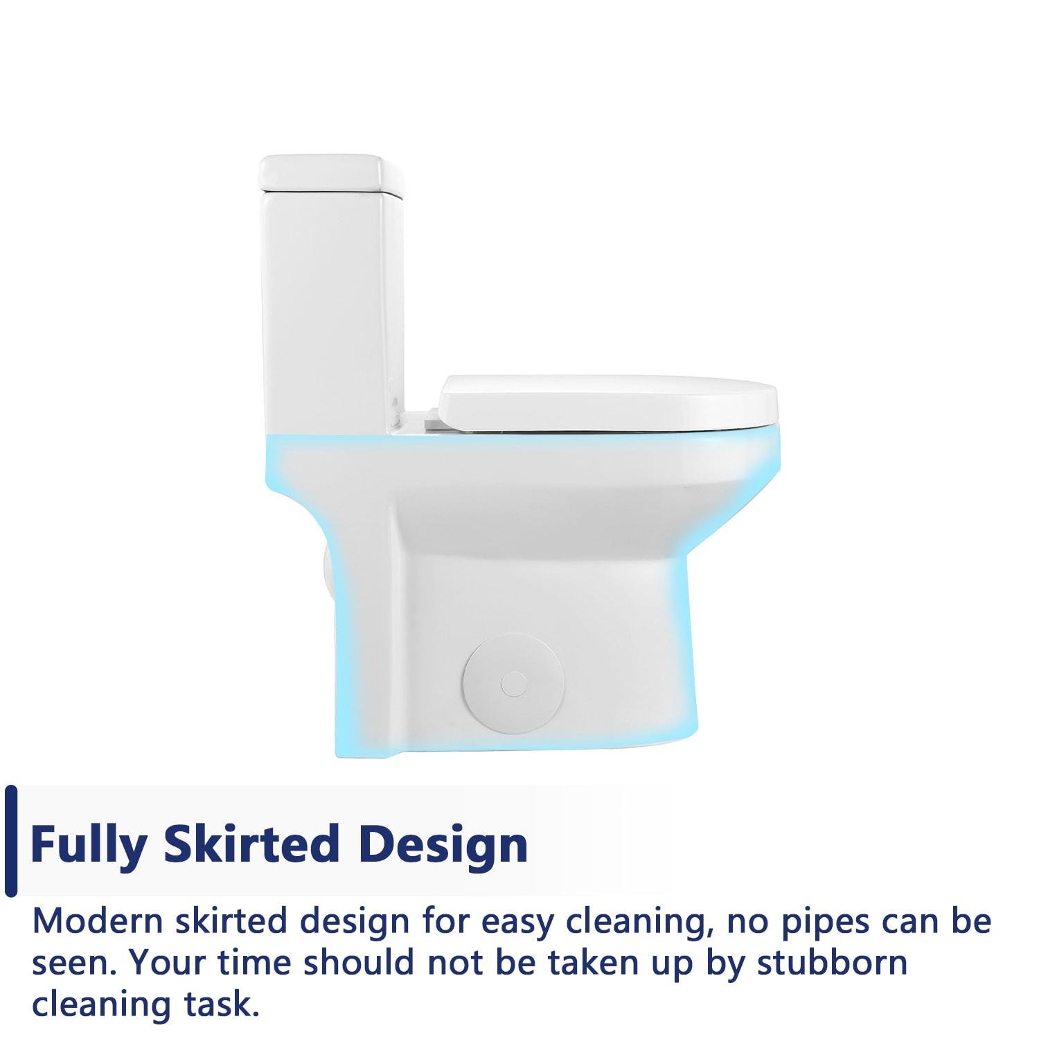 Liberty Compact Toilet, Modern One-Piece Round Toilet with Dual Flush, Easy Cleaning Fully Skirted Design(Seat Included)