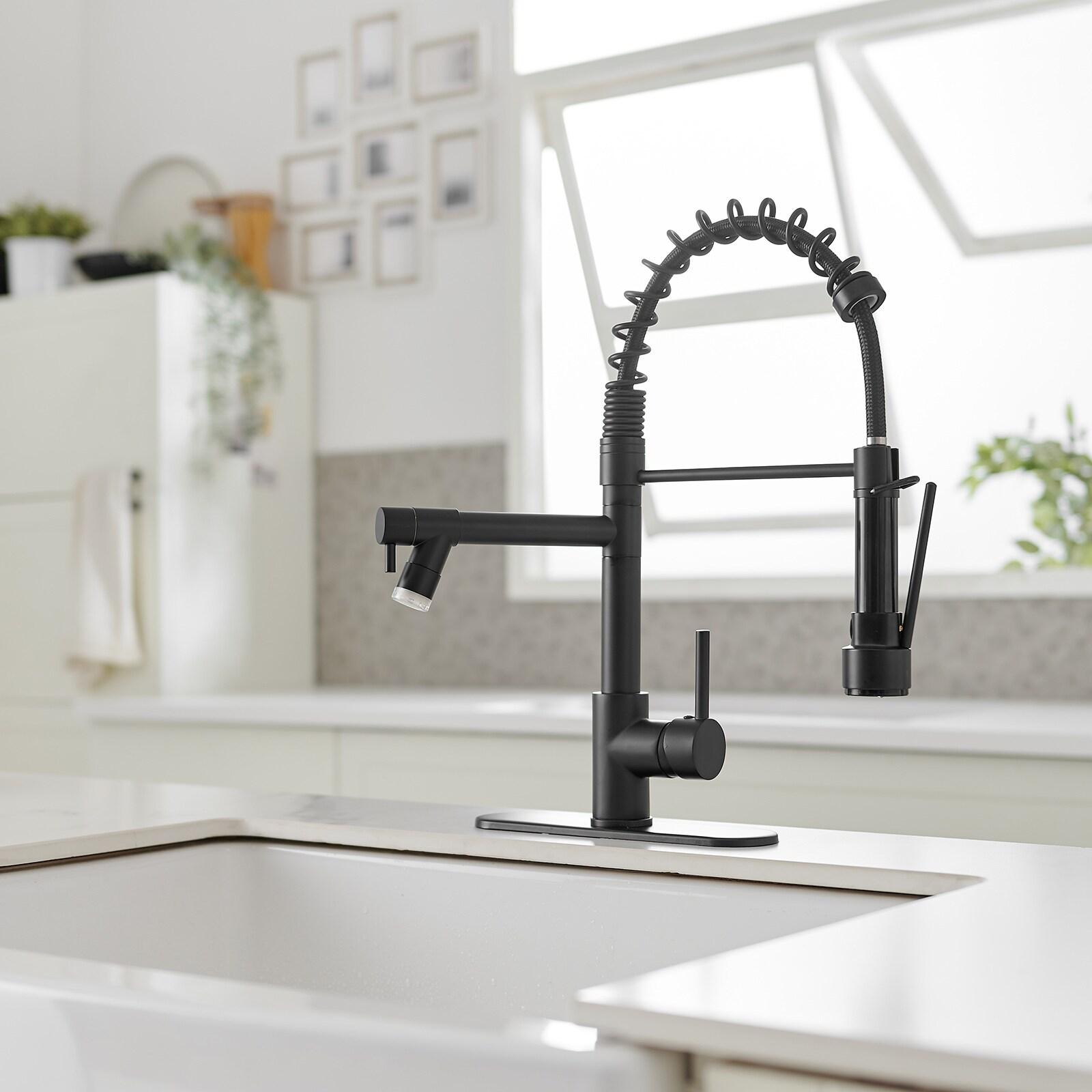 Single Handle Pull-Down Sprayer Kitchen Faucet With LED Light & Deck Plate