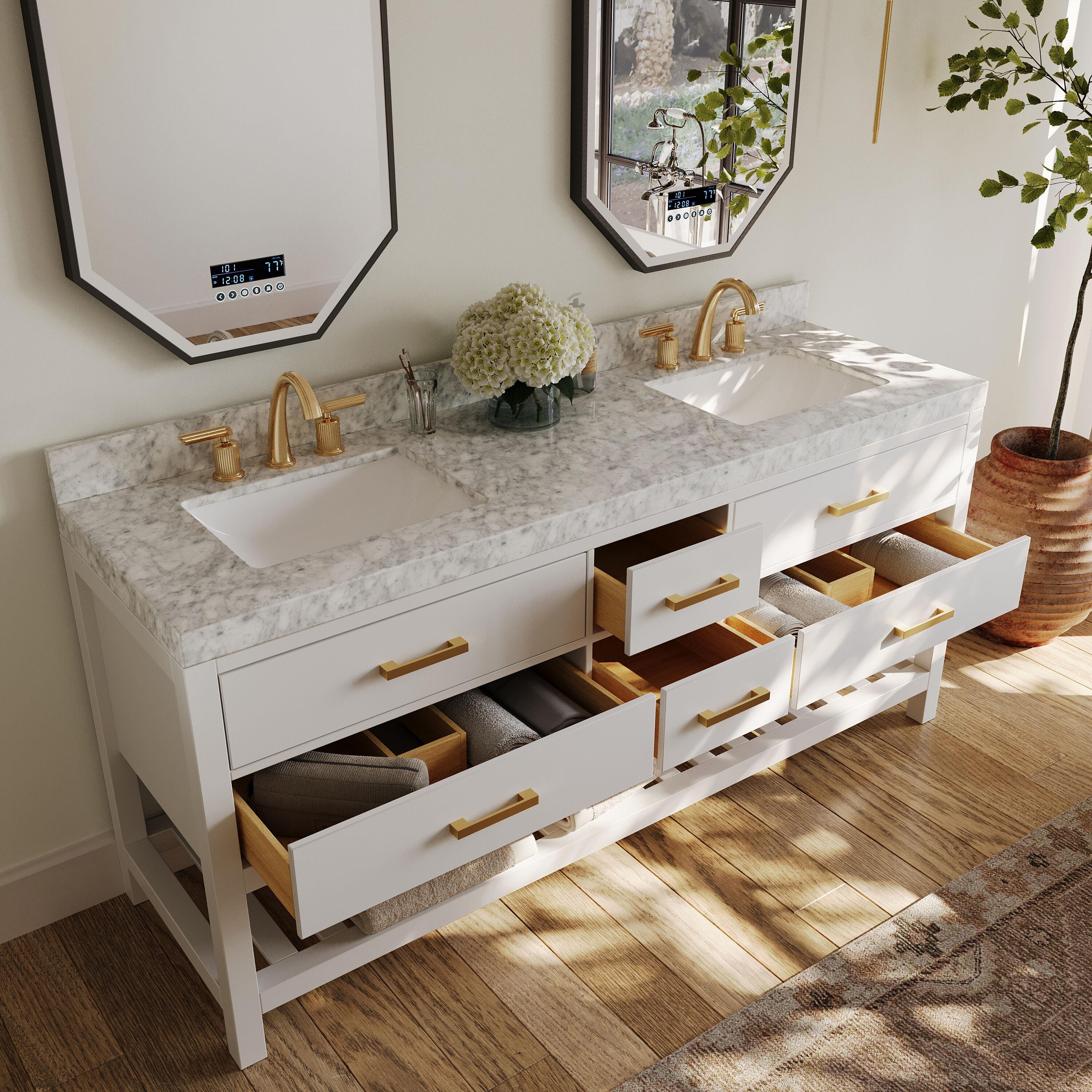 Ancerre Designs Elizabeth 72" Bathroom Vanity Set with Gold Hardware in White