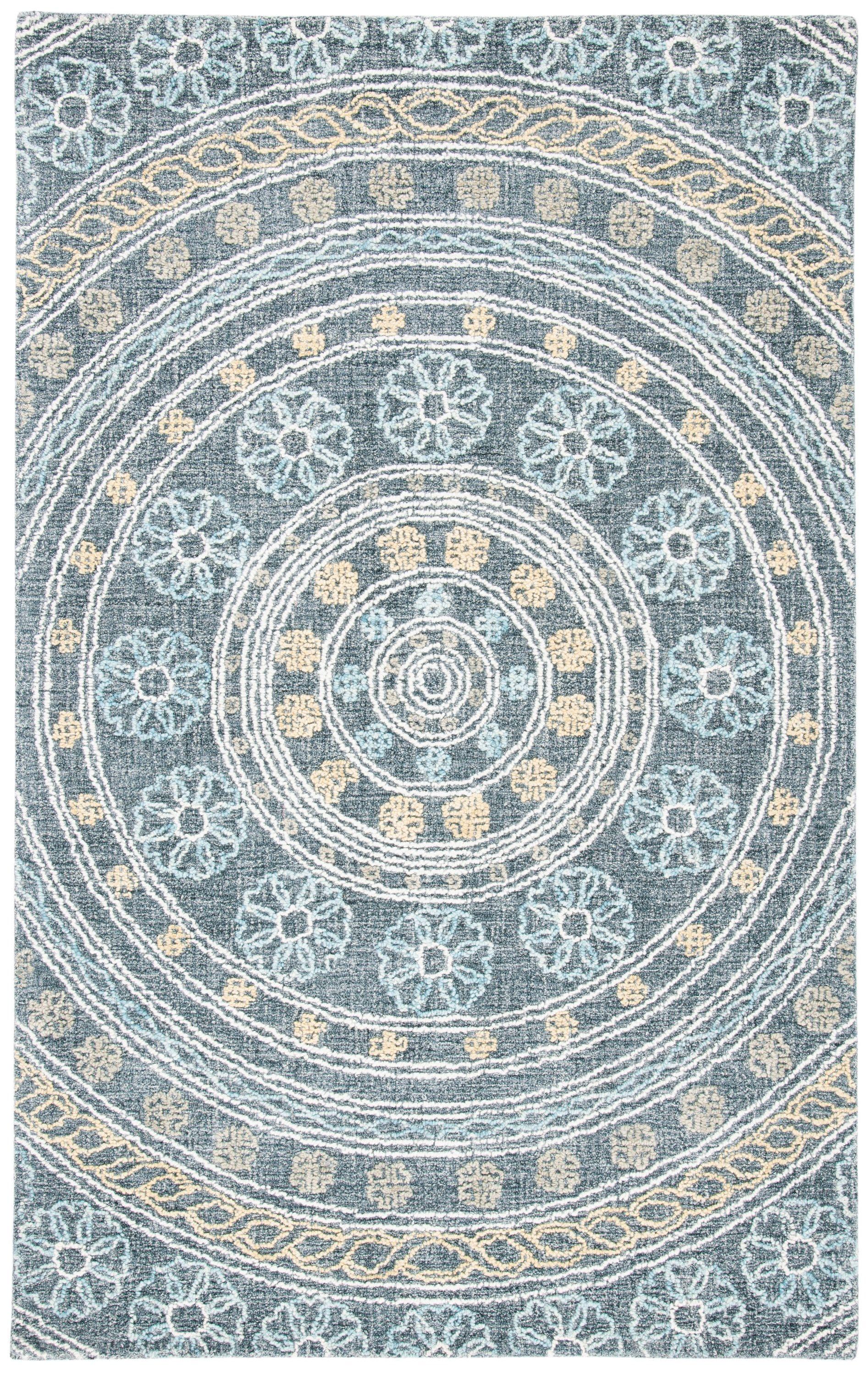 Blossom BLM608 Hand Tufted Area Rug - Charcoal/Yellow - 5'x8' - Safavieh.