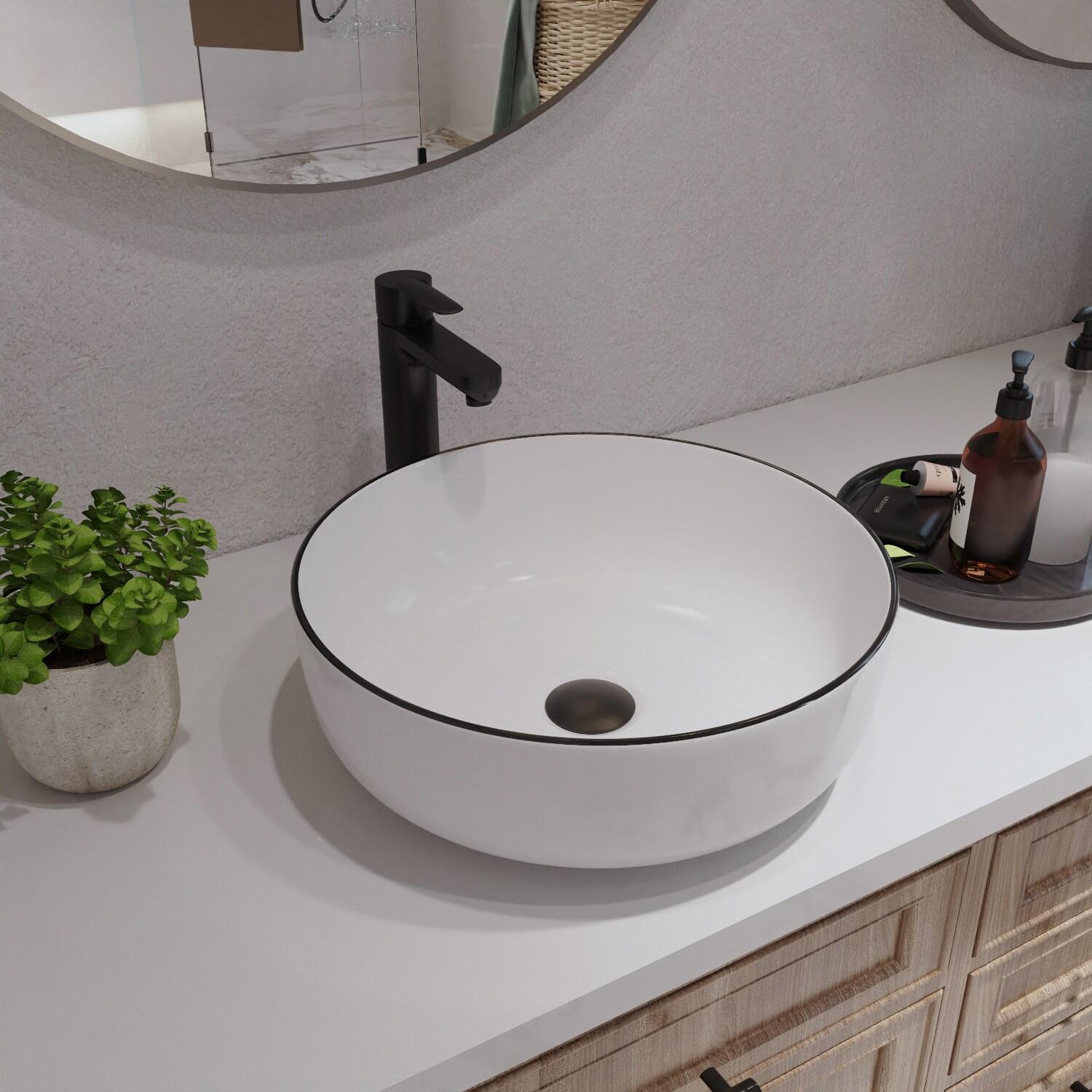 DeerValley Symmetry 16'' Circular White/Black Ceramic Vessel Bathroom Sink