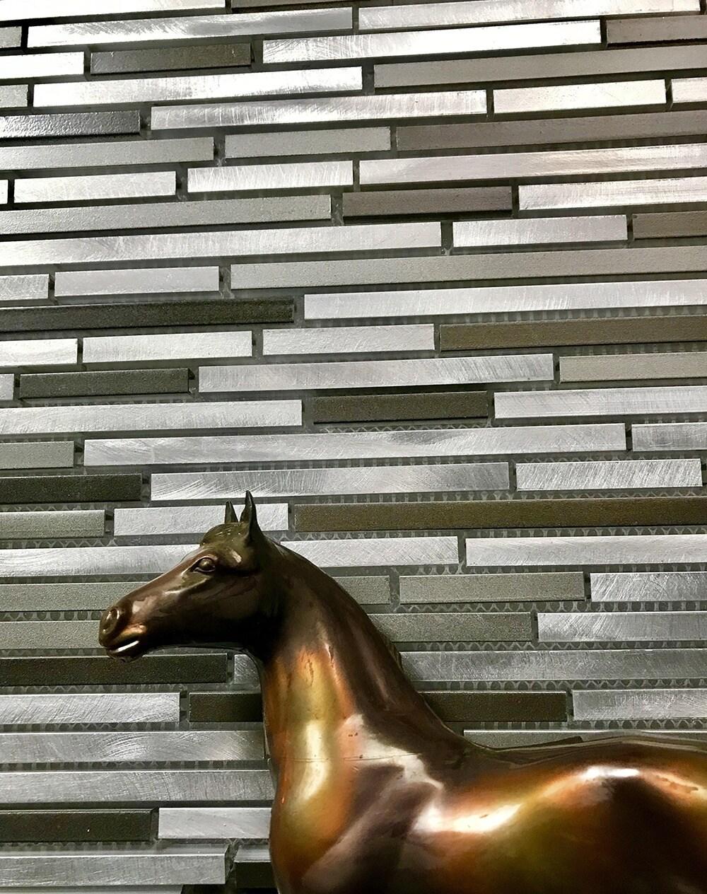 Abolos City Lights 12 in. x 12 in. Aluminum Metal Straight Edge Thin Linear Decorative Kitchen & Bathroom Wall Tile