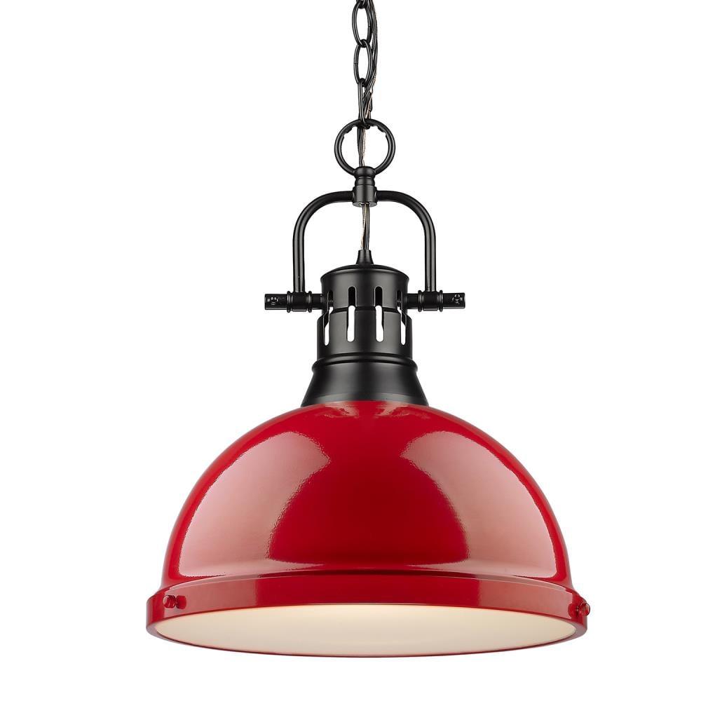 Golden Lighting Duncan 1-Light Large Pendant with Chain in Matte Black with Red